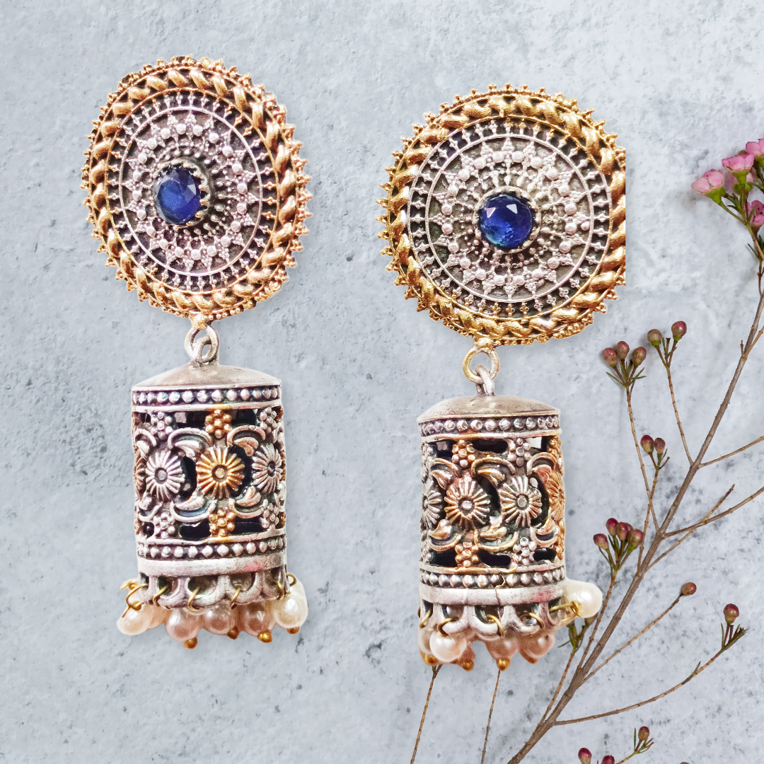 Antique Floral Dangle Earrings,duel tone glass shape jhumka trendy looking jhumka