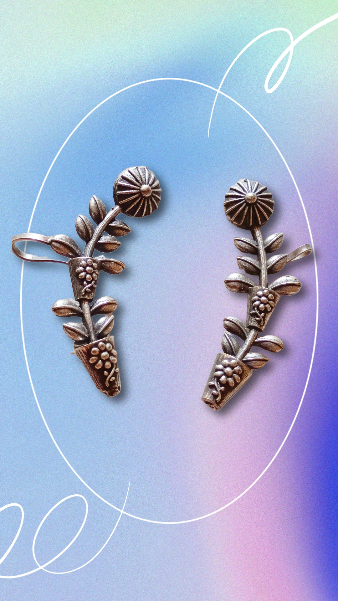 Vintage Floral Earrings,flower motif solid hand crafted primium quality earcuff