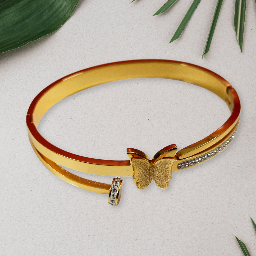 Gold Butterfly Bangle,with butterfly trendy anti turnish side open bracelet