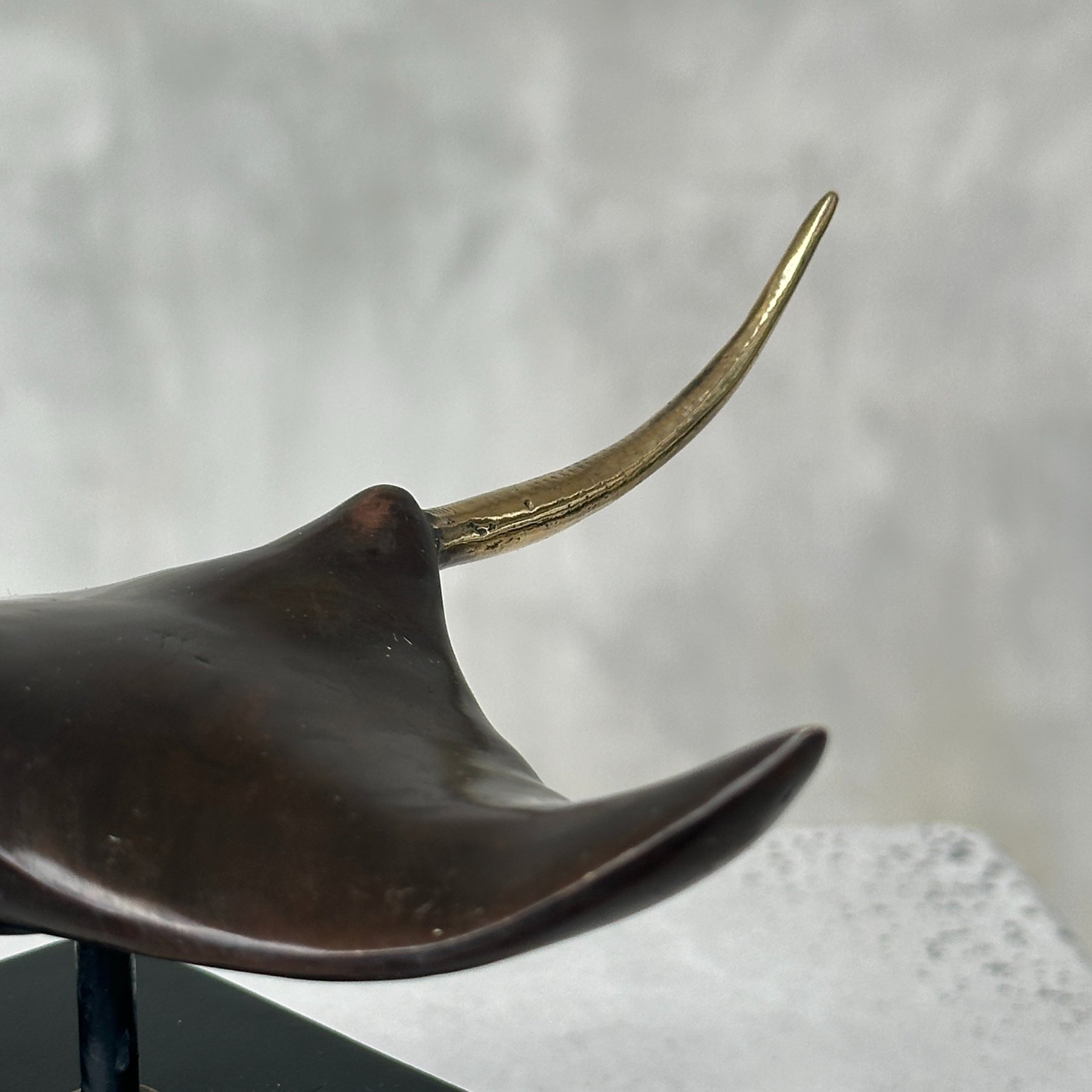 Bronze Manta Ray Sculpture on a Stand with Golden Accents - 11 cm 