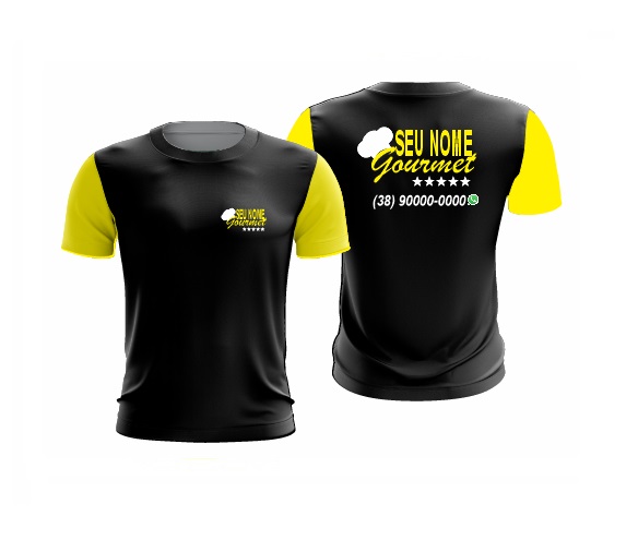 Camisa Básica Dry Fit Preto e Amarelo 100% Personalizada