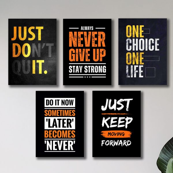 Set Of 5 Motivational Sticky Wooden Canvas Frames For Wall Decore