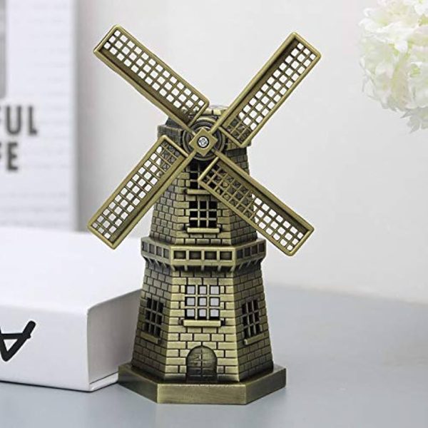 Rotatable Wind Mill Metal Monument For Home And Office Decor