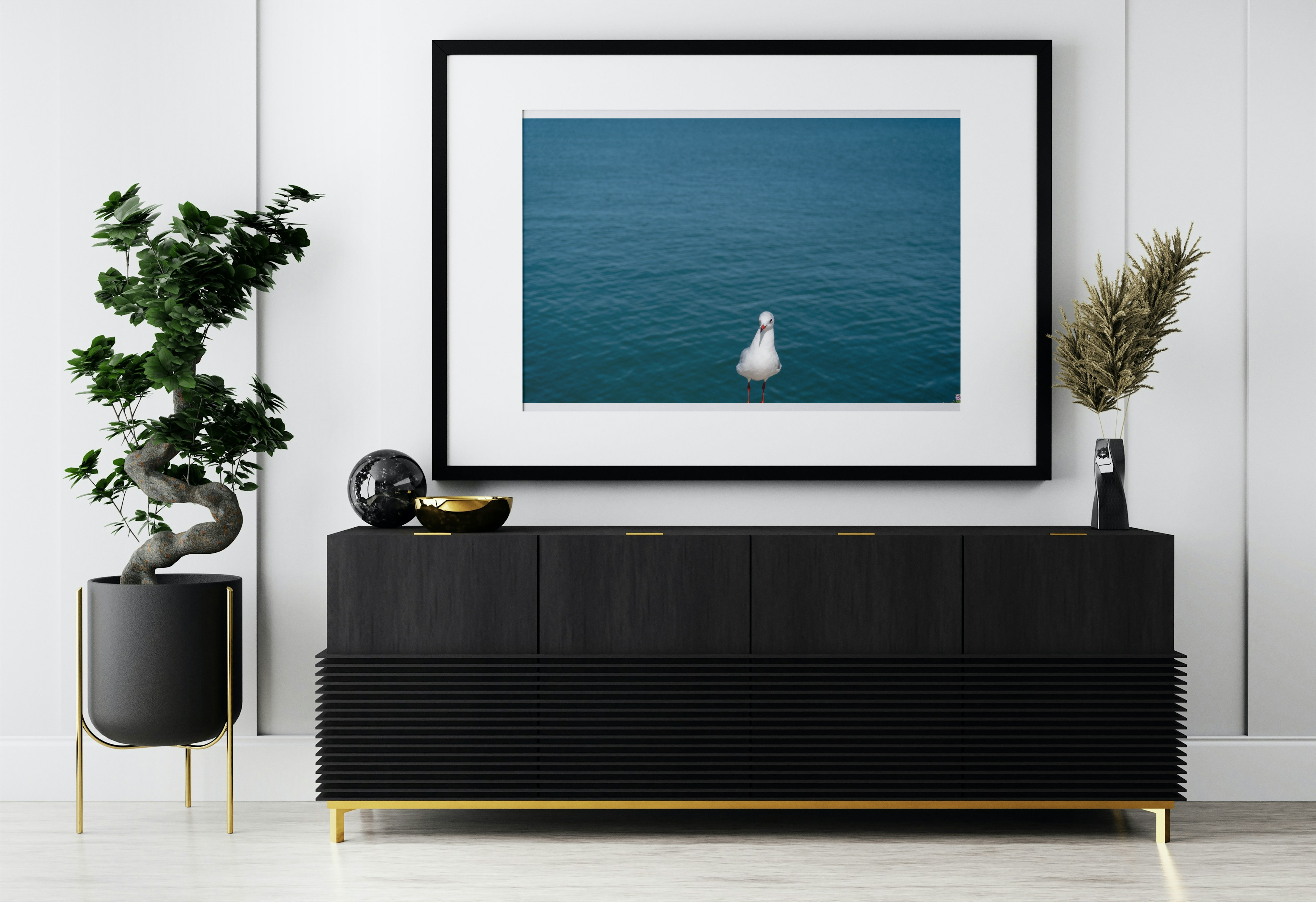 Équilibre marin – Mouette sur mur, illusion d’eau