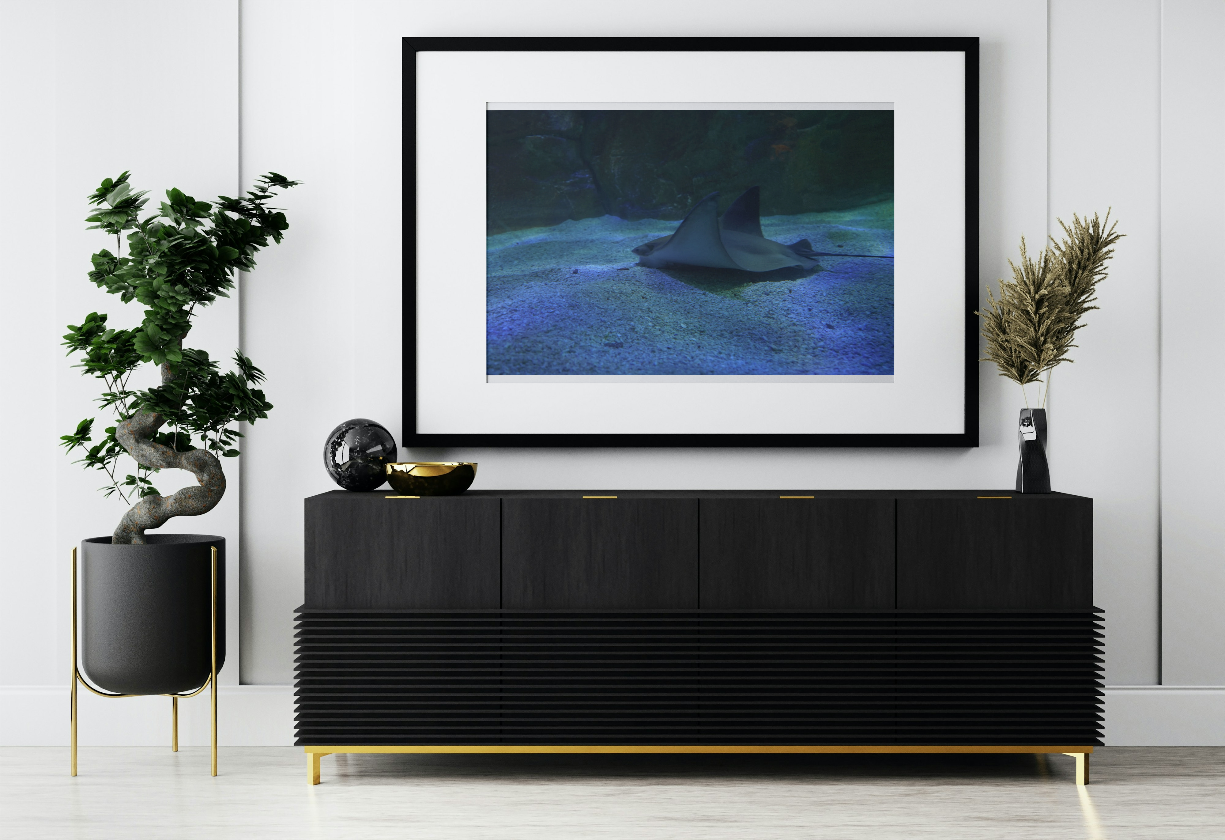 Aile marine – Détail d’une raie en macro à travers le verre