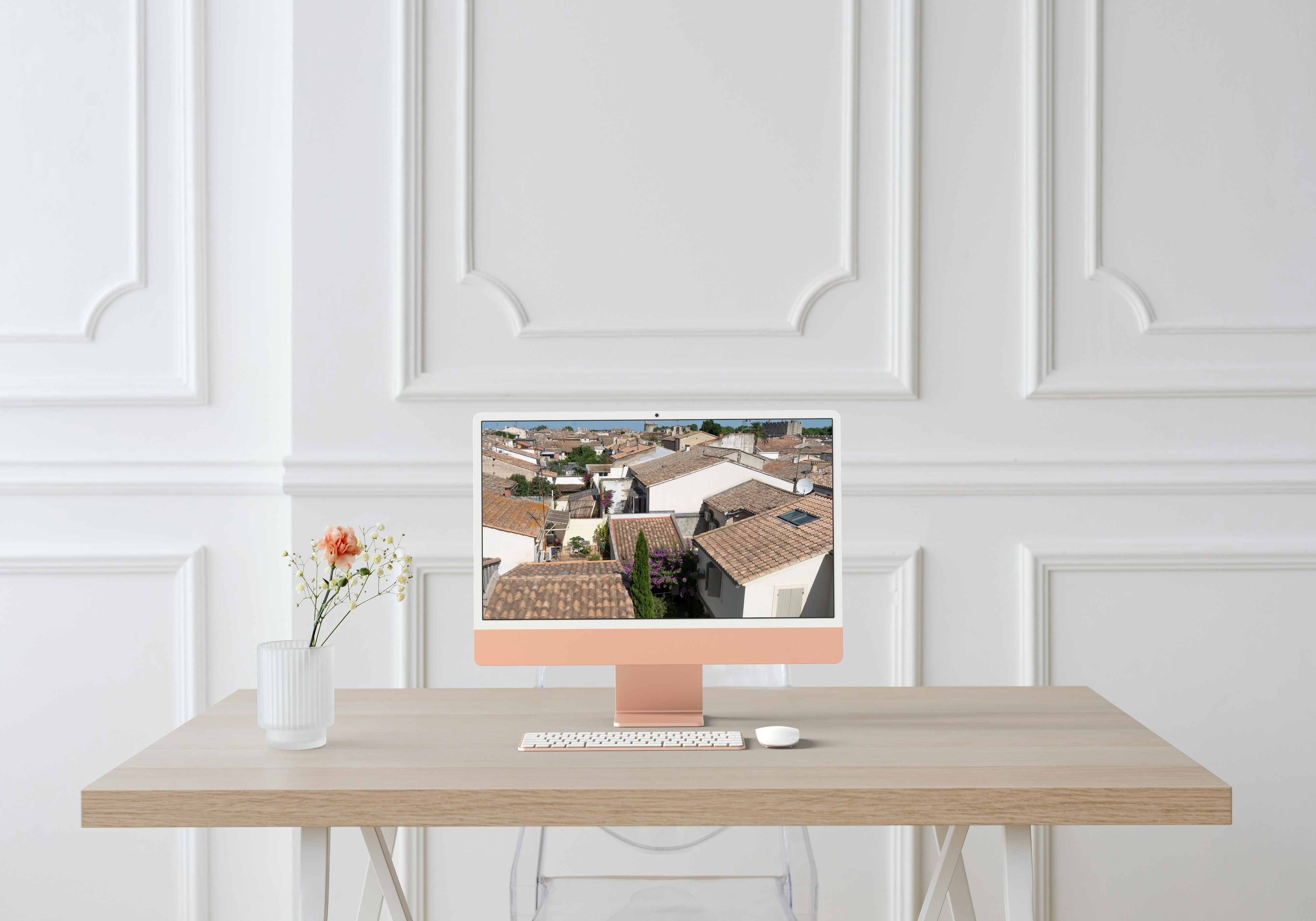 Photo aérienne des toitures d'Aigues Mortes prises depuis la citadelle