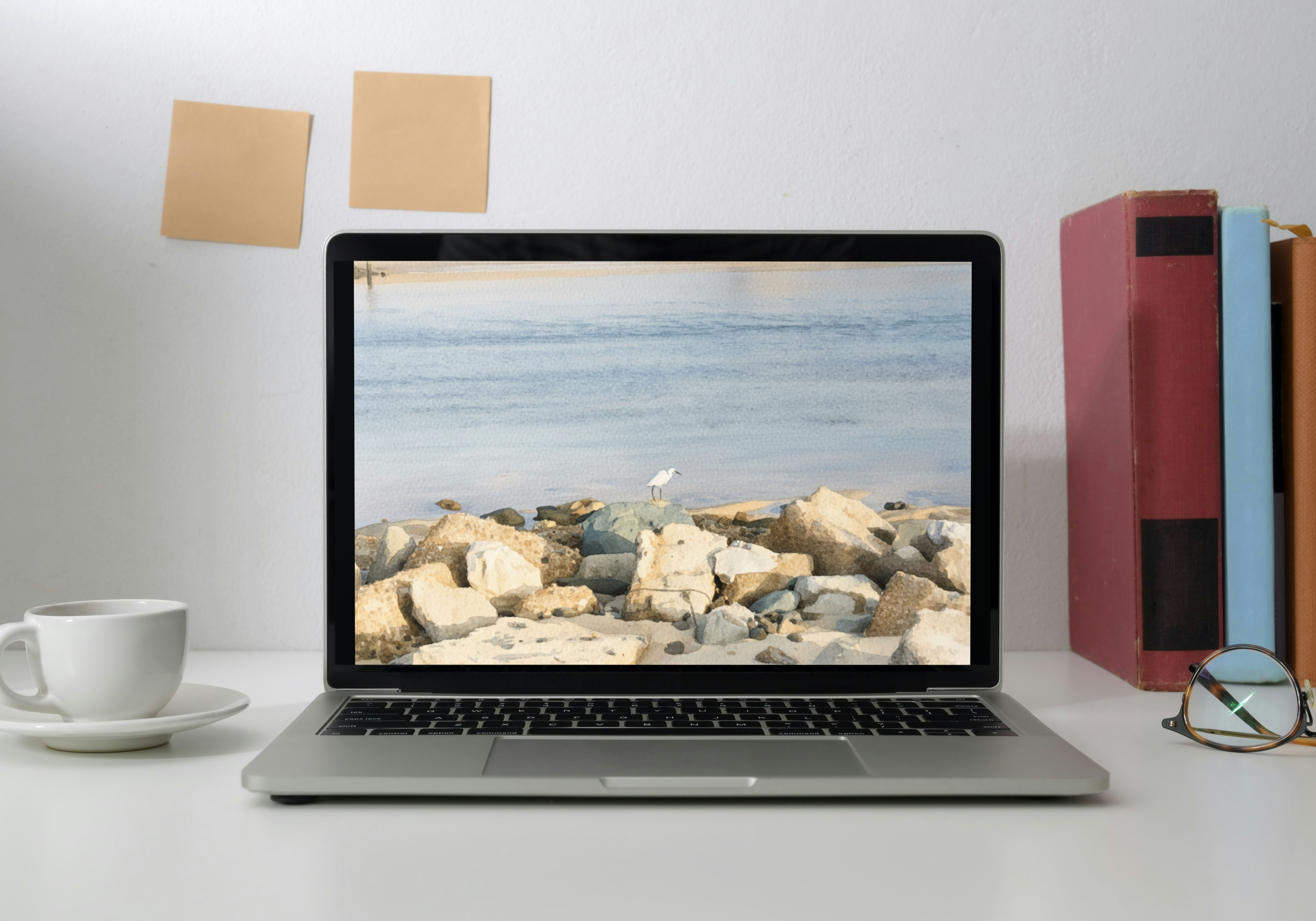 Aquarelle d’aigrette en gros plan sur rochers – Vieux Boucau, France
