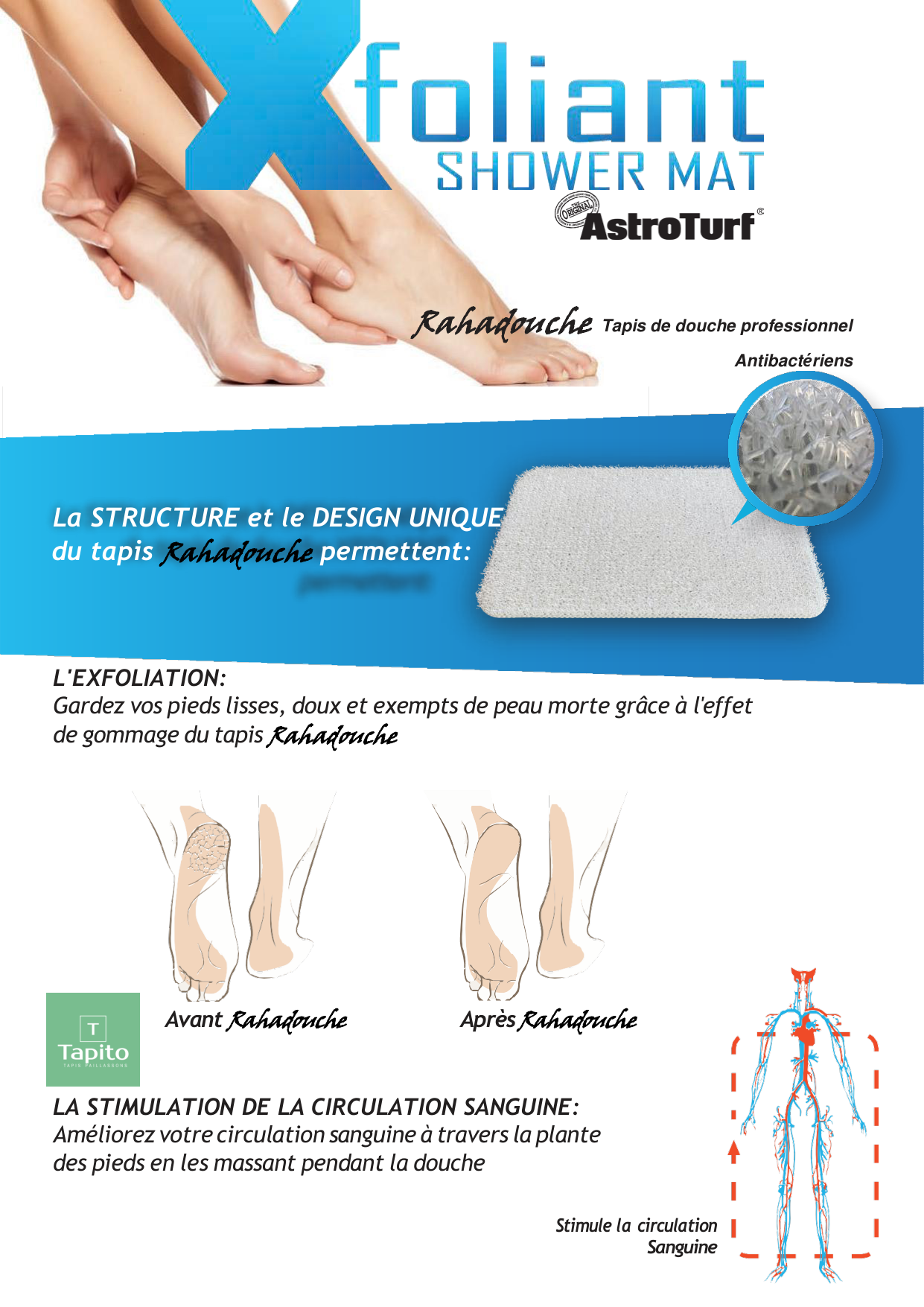 Tapis de douche exfoliant antideraparant en polyethylene
