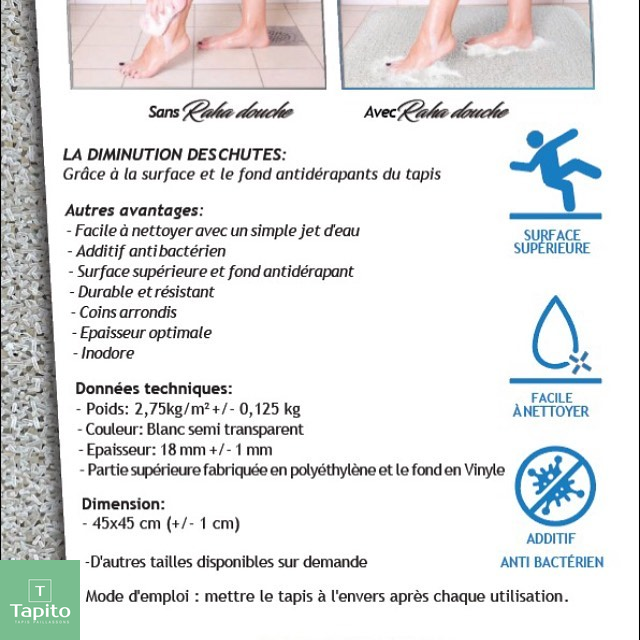 Tapis de douche exfoliant antideraparant en polyethylene