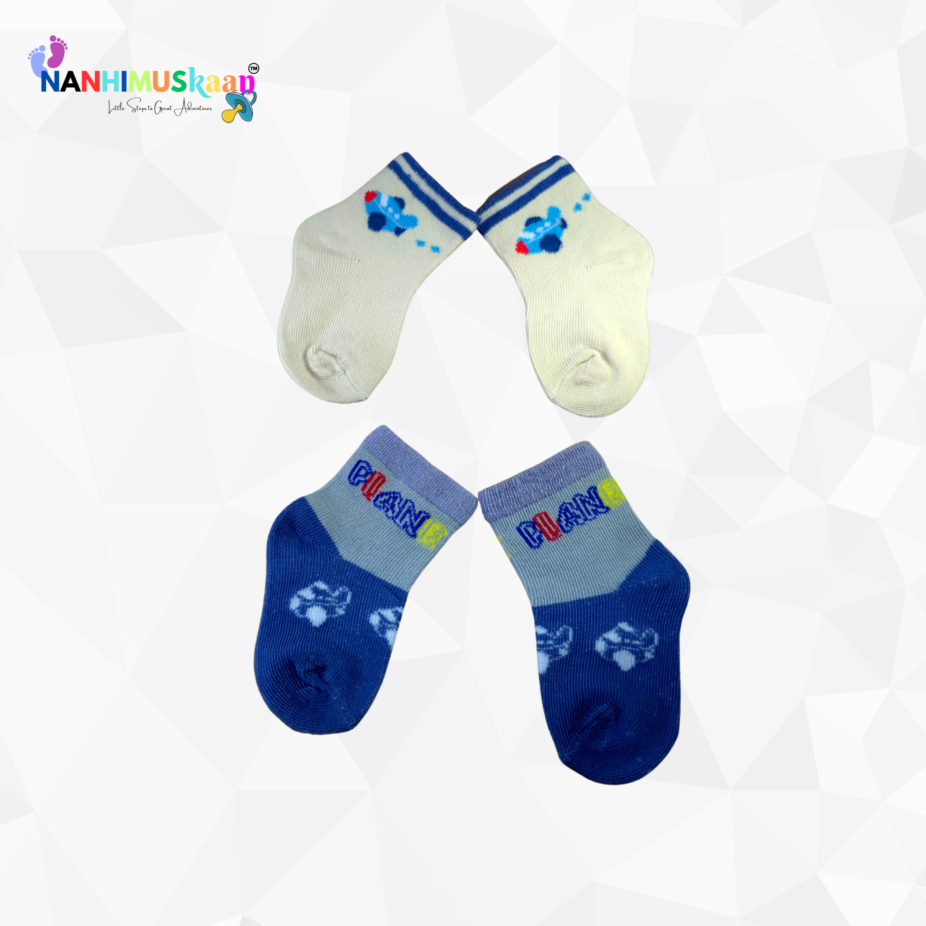 Nanhi Muskaan Soft Cotton Baby Socks – Set of 2 Pairs for Newborns & Infants