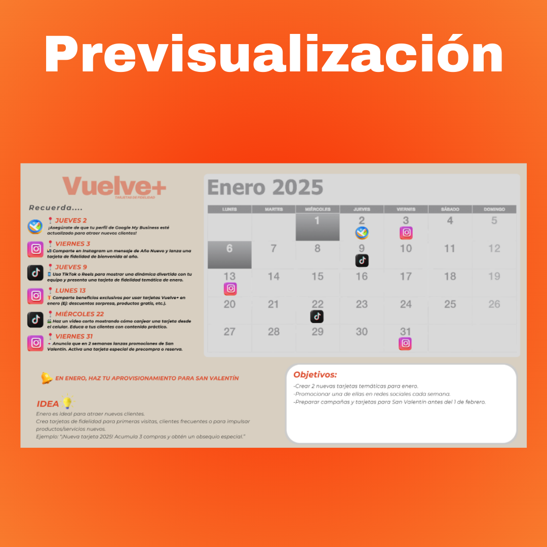 Calendario Anual de Tarjetas Digitales Vuelve+