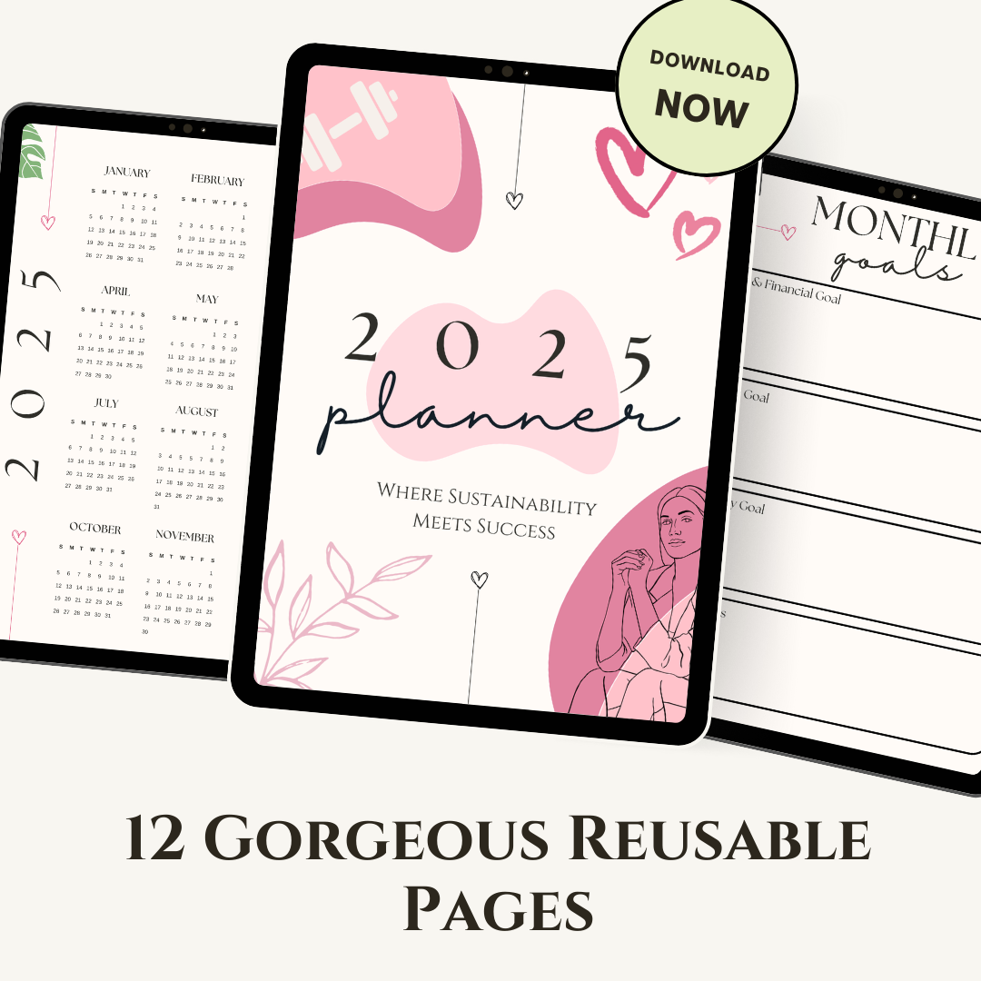 Eco Glows Digital Planner | 12-Page Sustainable Girlboss Planner (PDF + Editable Canva)
