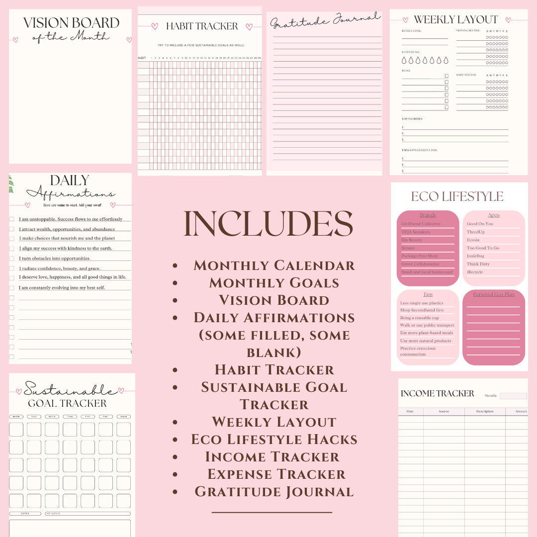 Eco Glows Digital Planner | 12-Page Sustainable Girlboss Planner (PDF + Editable Canva)