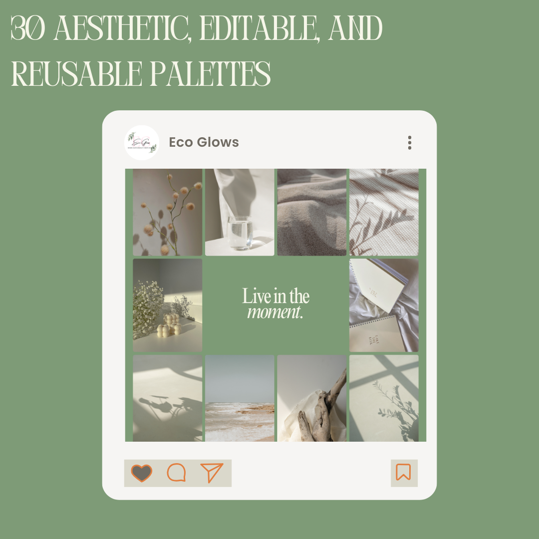 Zero-Waste Eco Glows Social Media Templates | 30 Editable Instagram Posts for Sustainable Brands & Creators