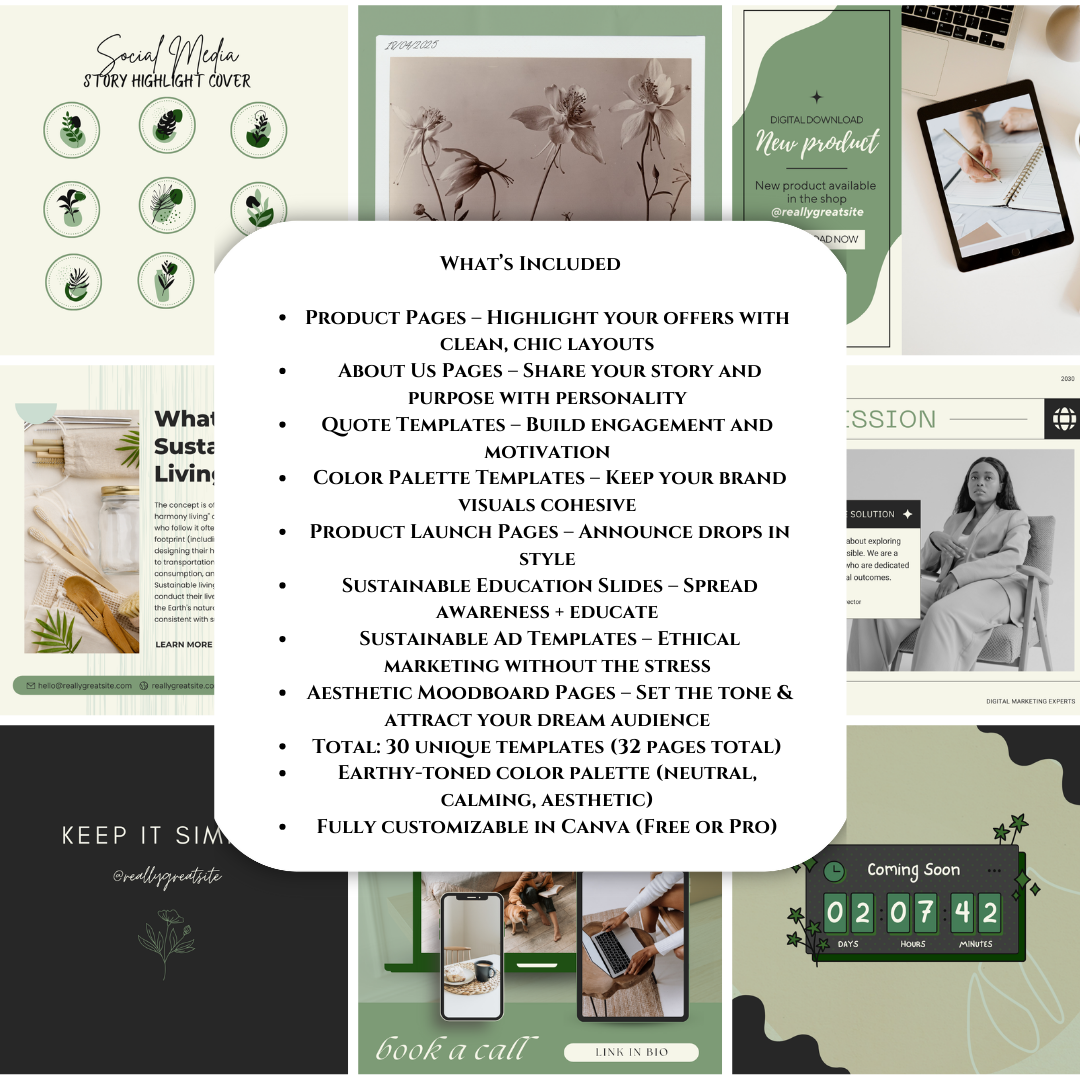 Zero-Waste Eco Glows Social Media Templates | 30 Editable Instagram Posts for Sustainable Brands & Creators