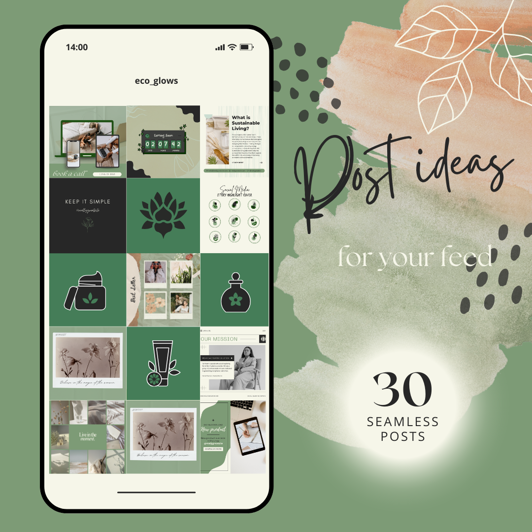 Zero-Waste Eco Glows Social Media Templates | 30 Editable Instagram Posts for Sustainable Brands & Creators