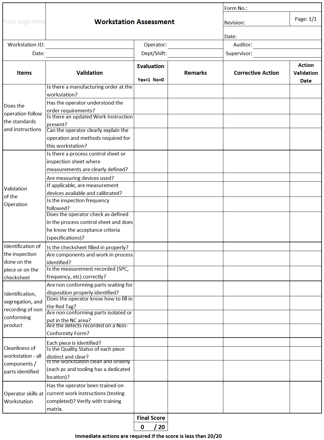 Workstation Assessment Form