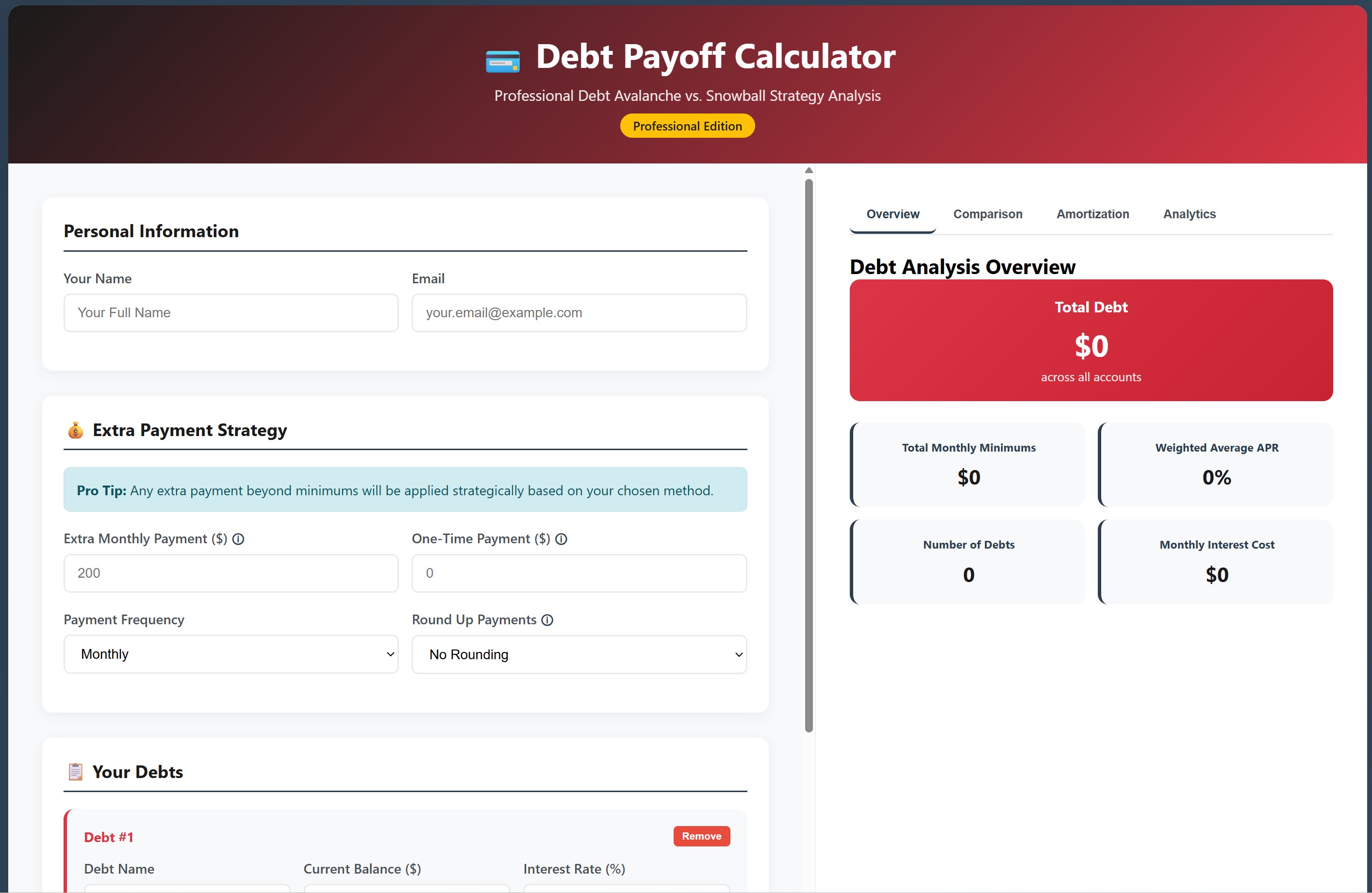 Debt Payoff Calculator - Professional Edition