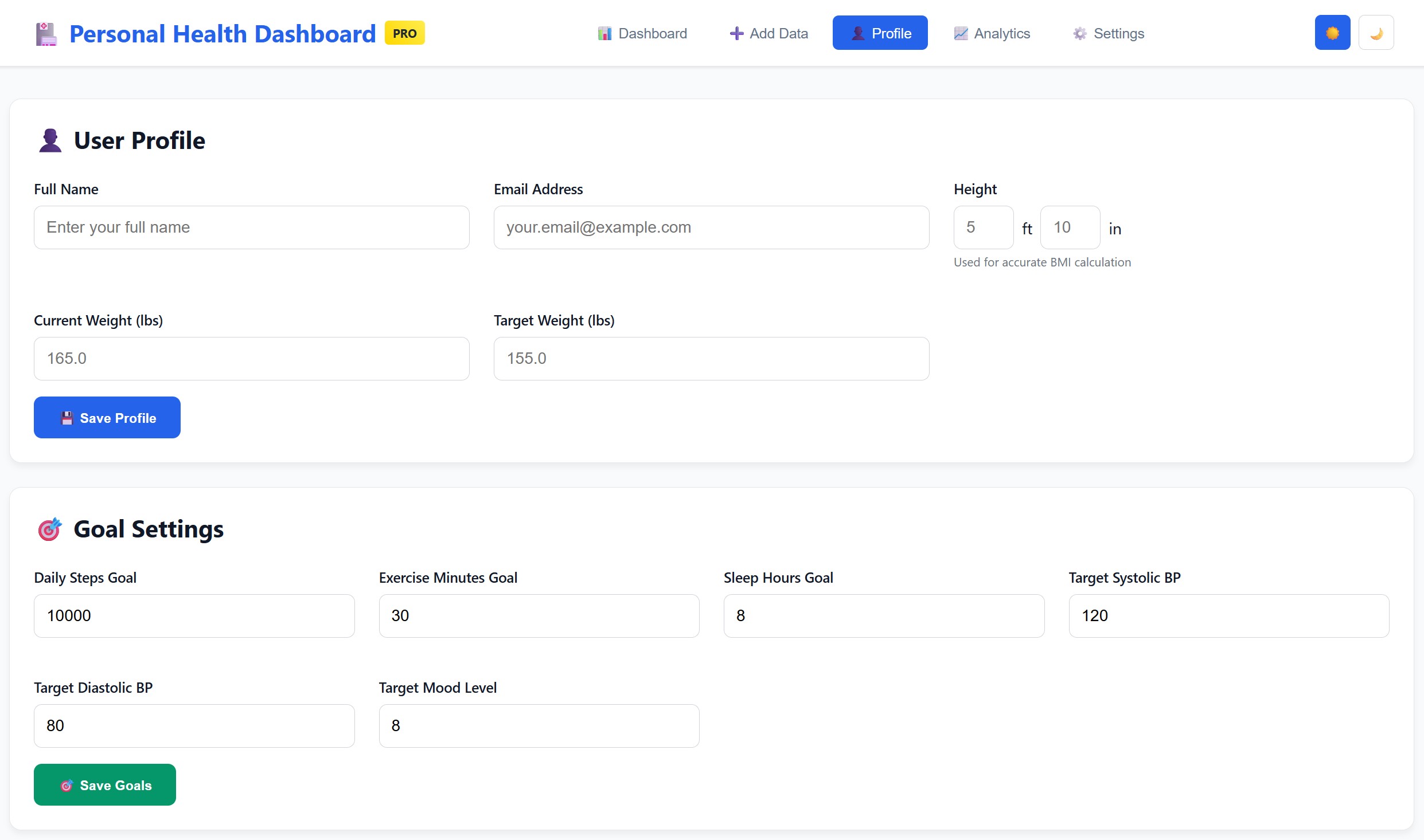 Personal Health Dashboard - PRO Edition