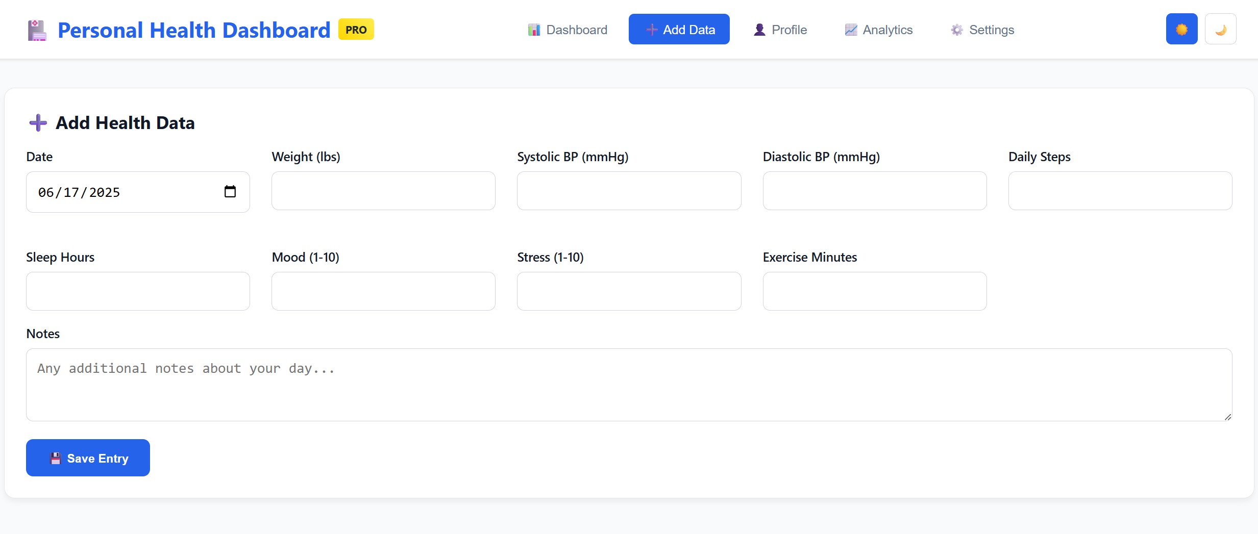 Personal Health Dashboard - PRO Edition