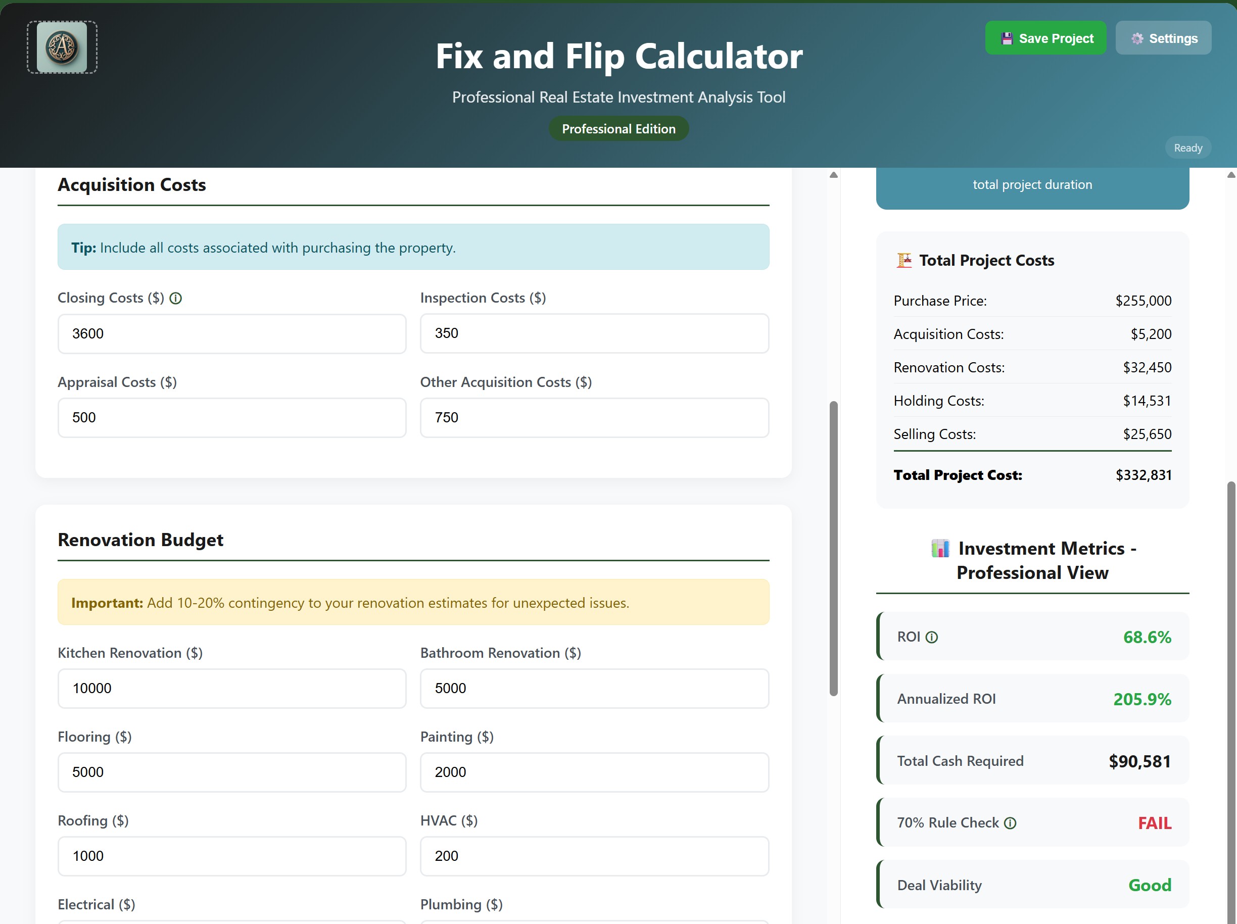 Fix and Flip Calculator - PRO Edition