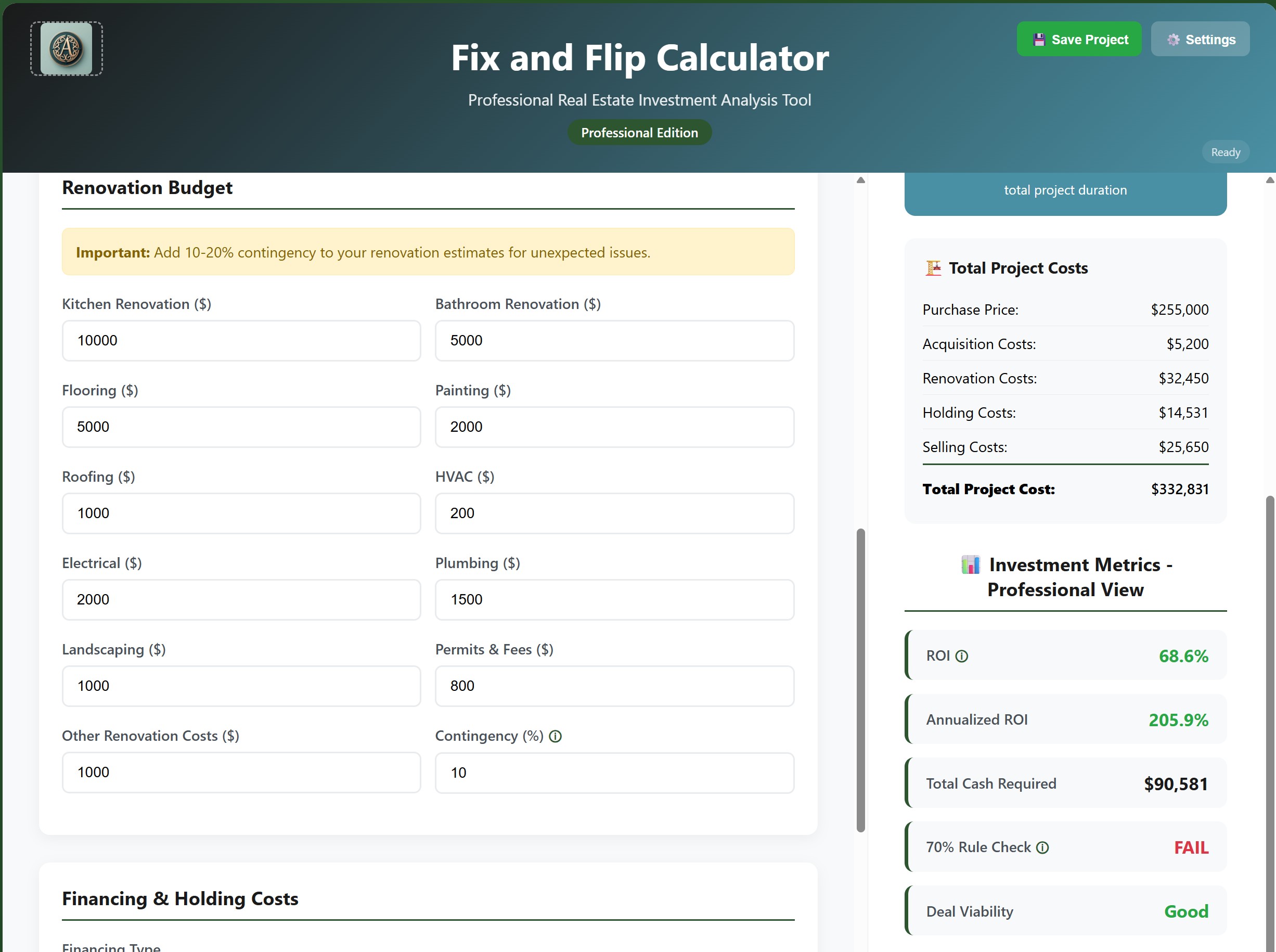 Fix and Flip Calculator - PRO Edition