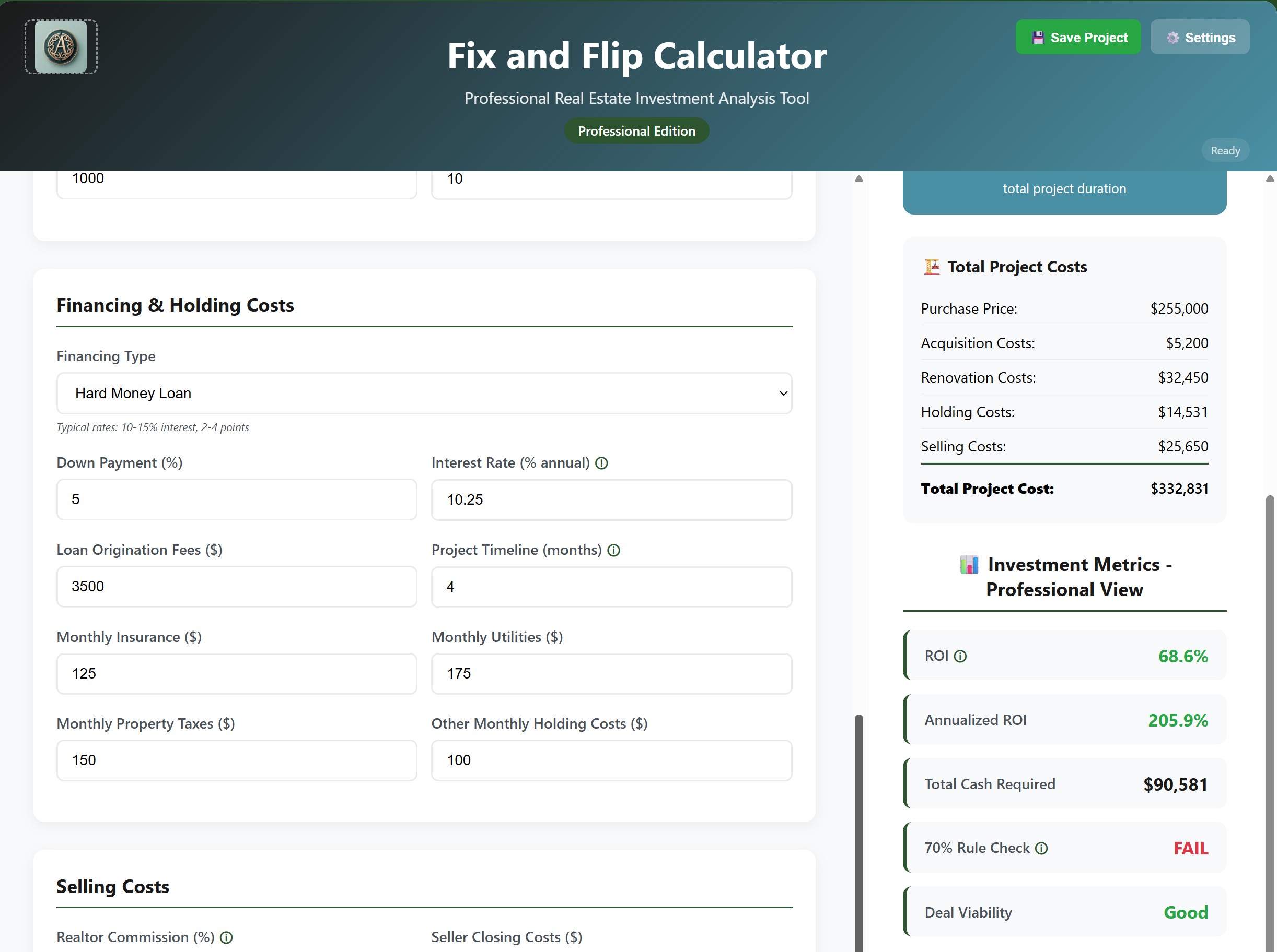 Fix and Flip Calculator - PRO Edition