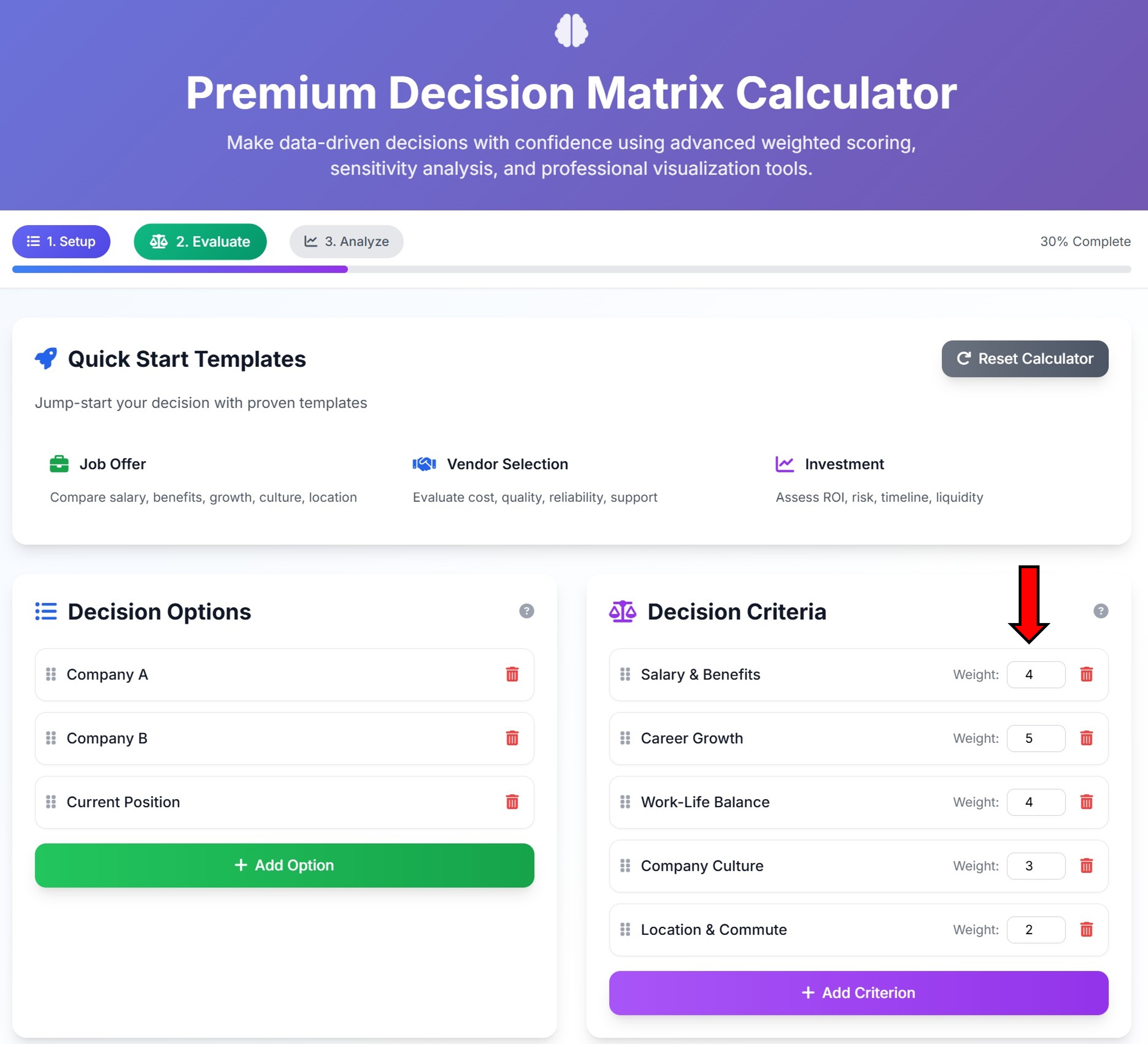 Premium Decision Matrix Calculator
