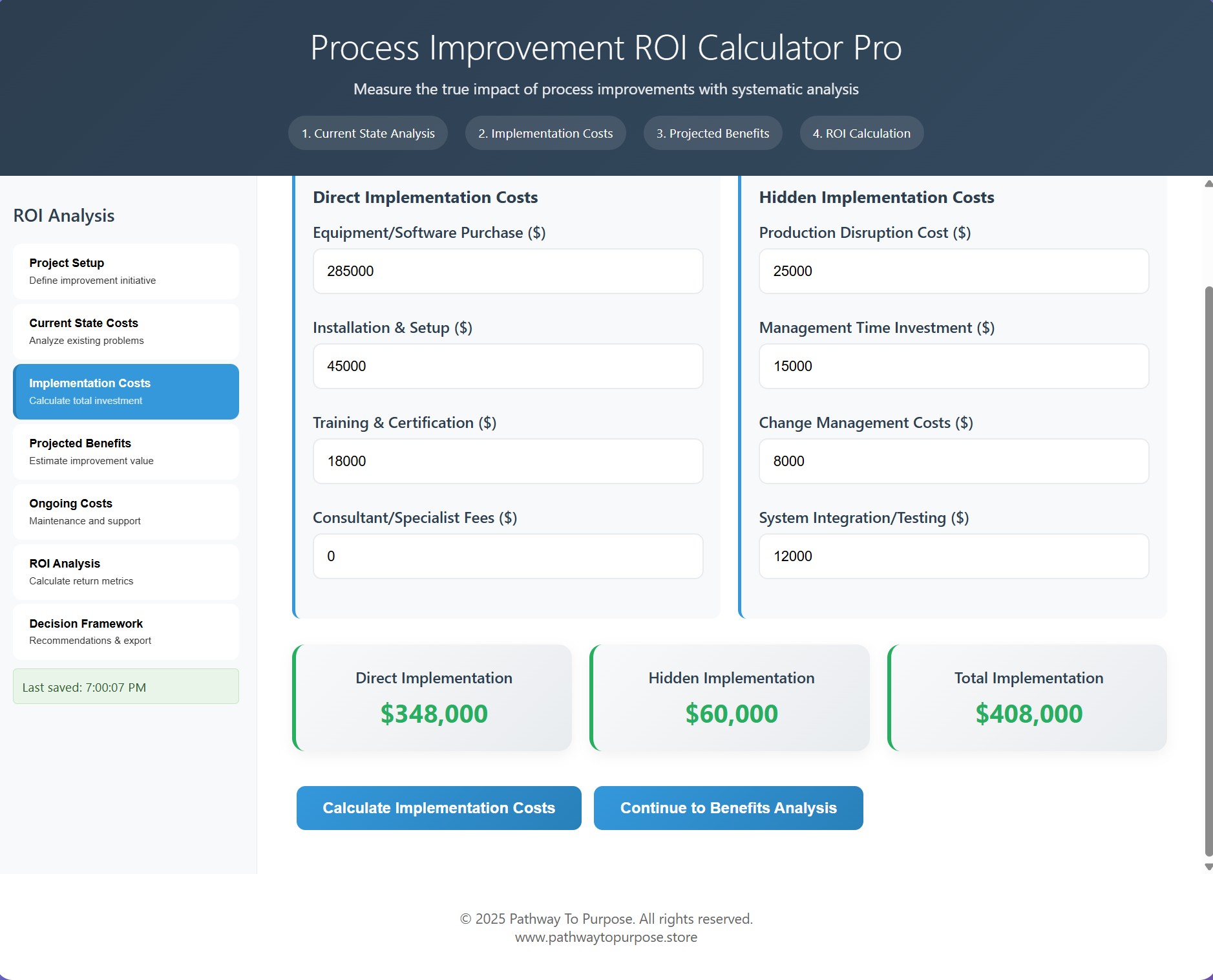 Process Improvement ROI Calculator Pro