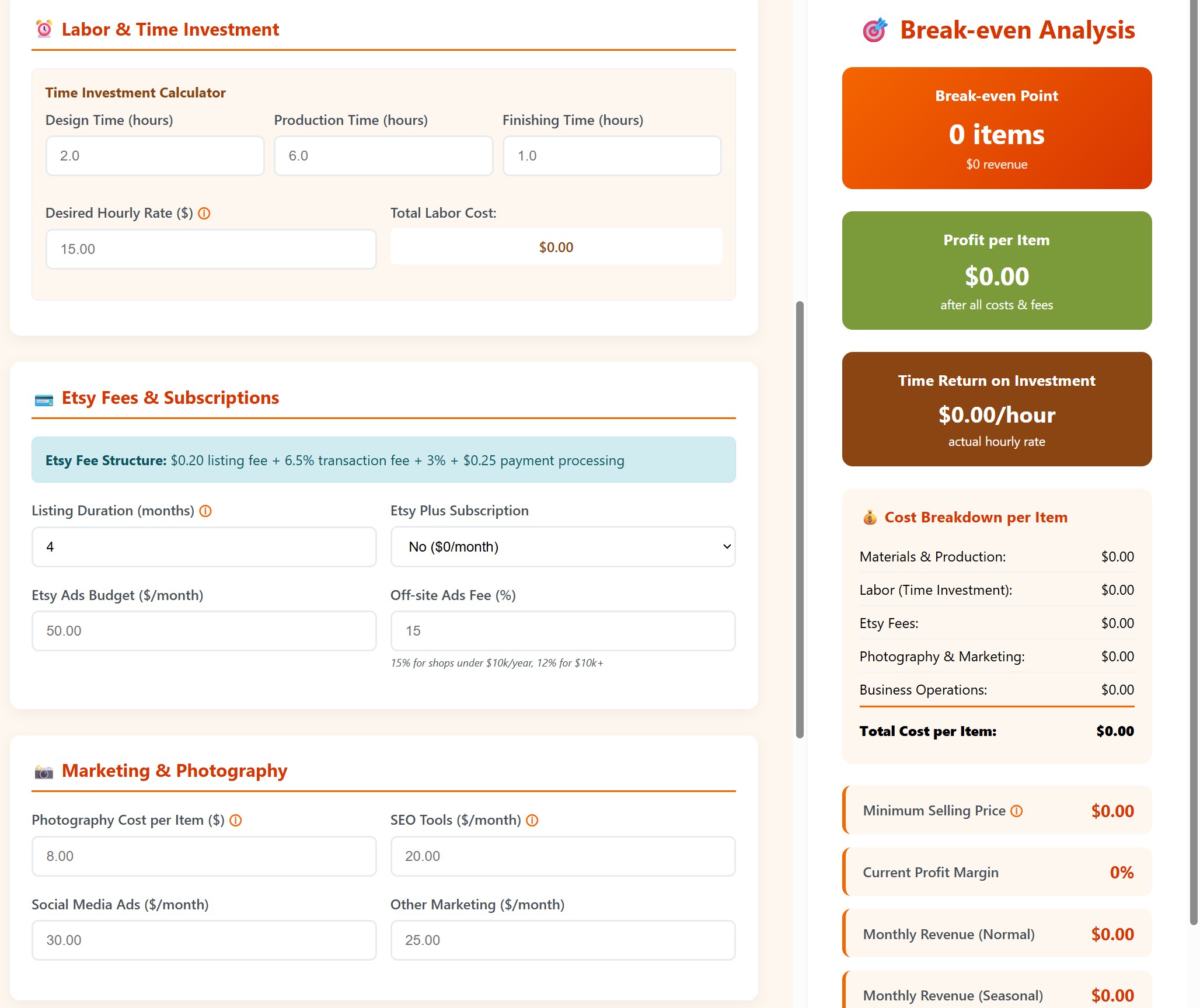 Etsy Break-even Calculator