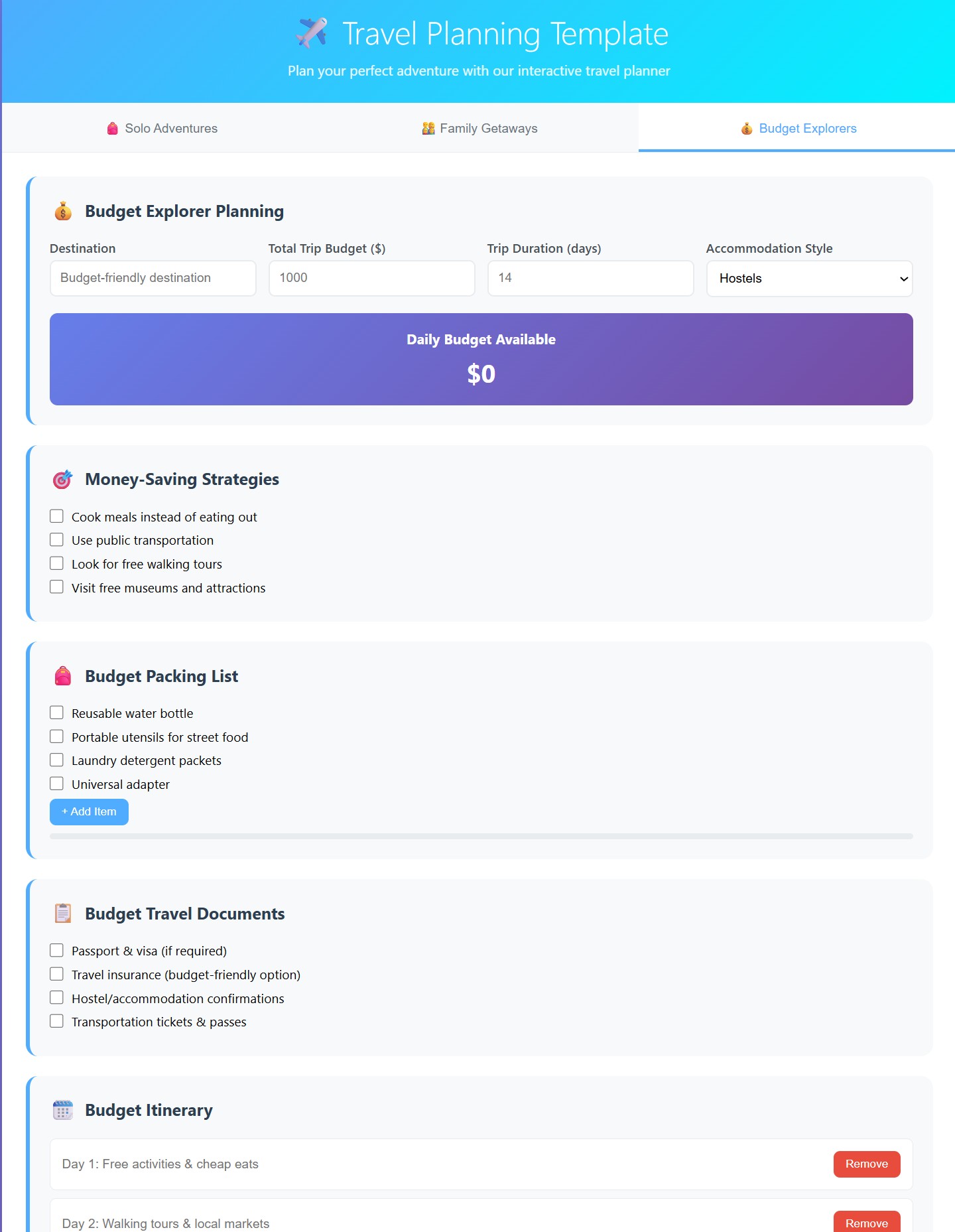 Travel Planning Template