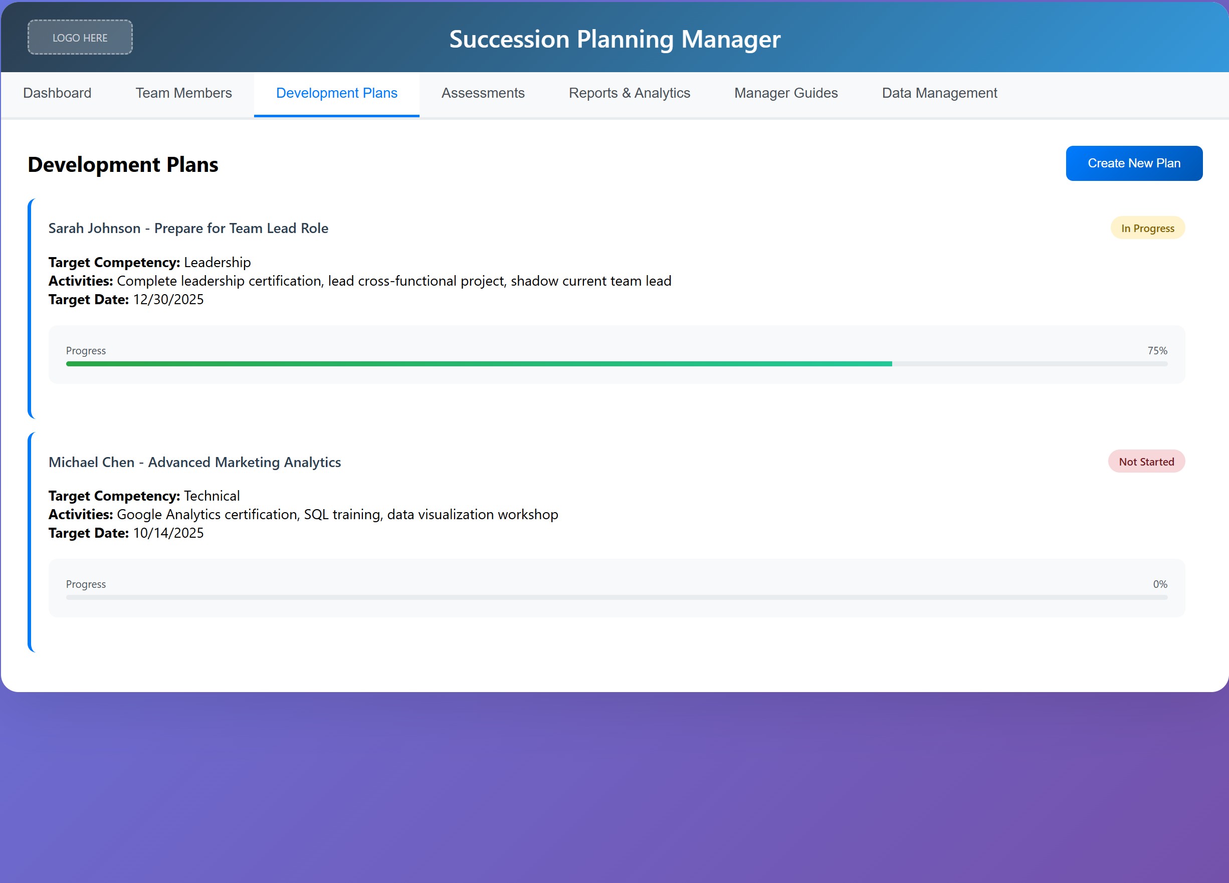 Succession Planning Manager Dashboard