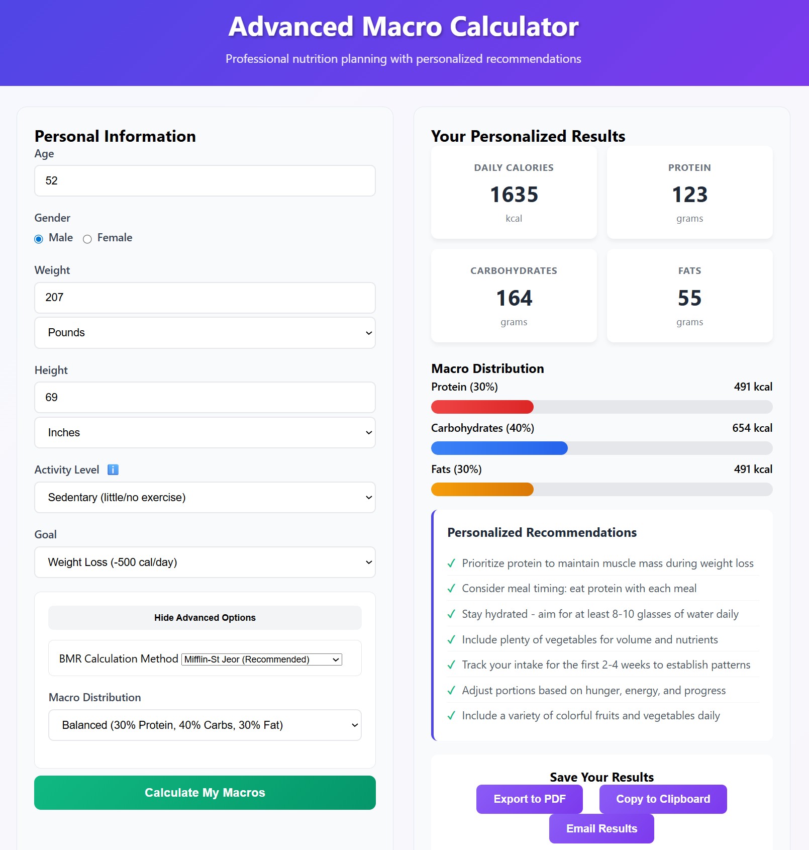 Advanced Macro Calculator