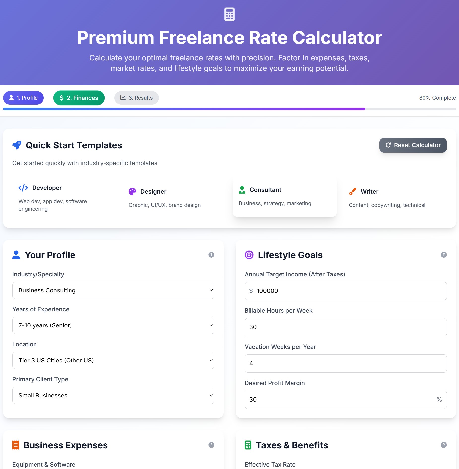 Premium Freelance Rate Calculator