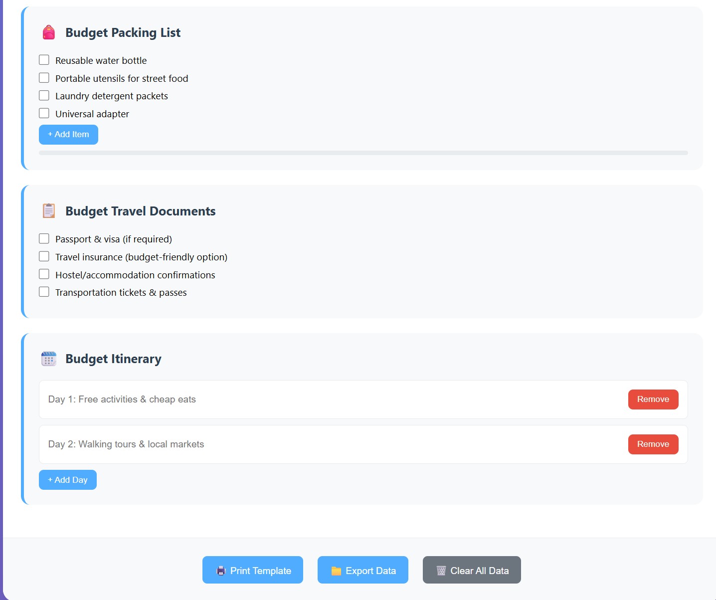 Travel Planning Template