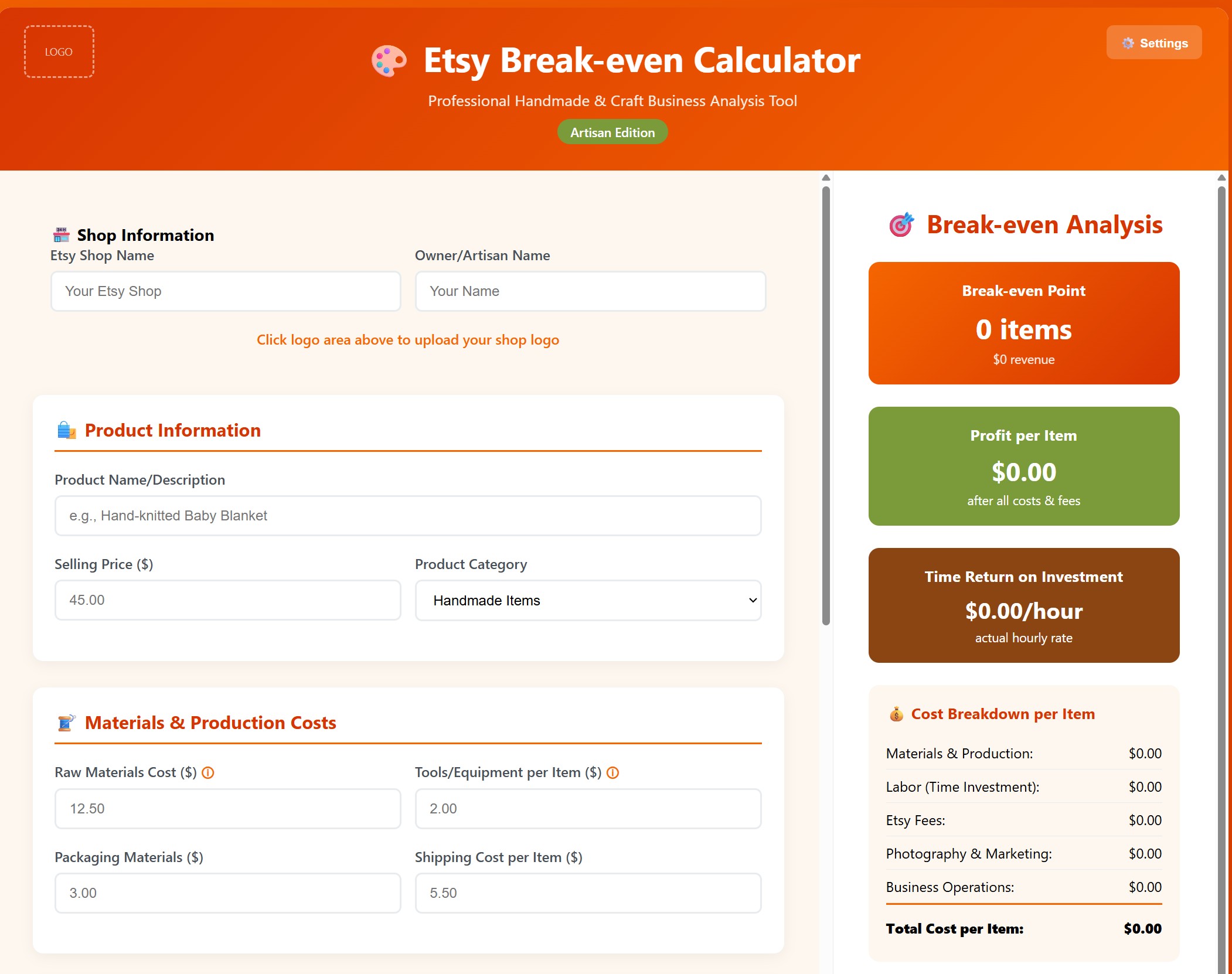 Etsy Break-even Calculator