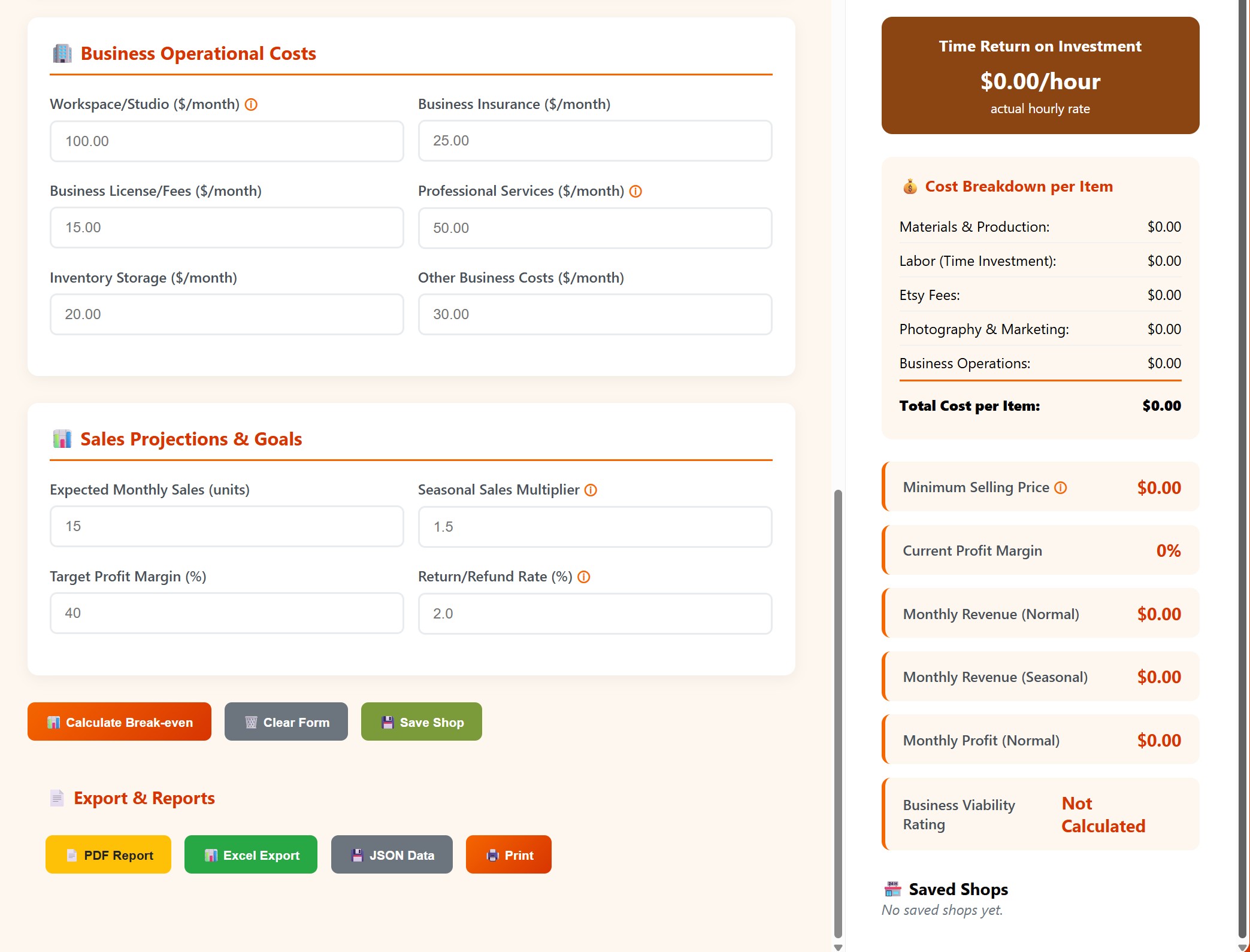 Etsy Break-even Calculator