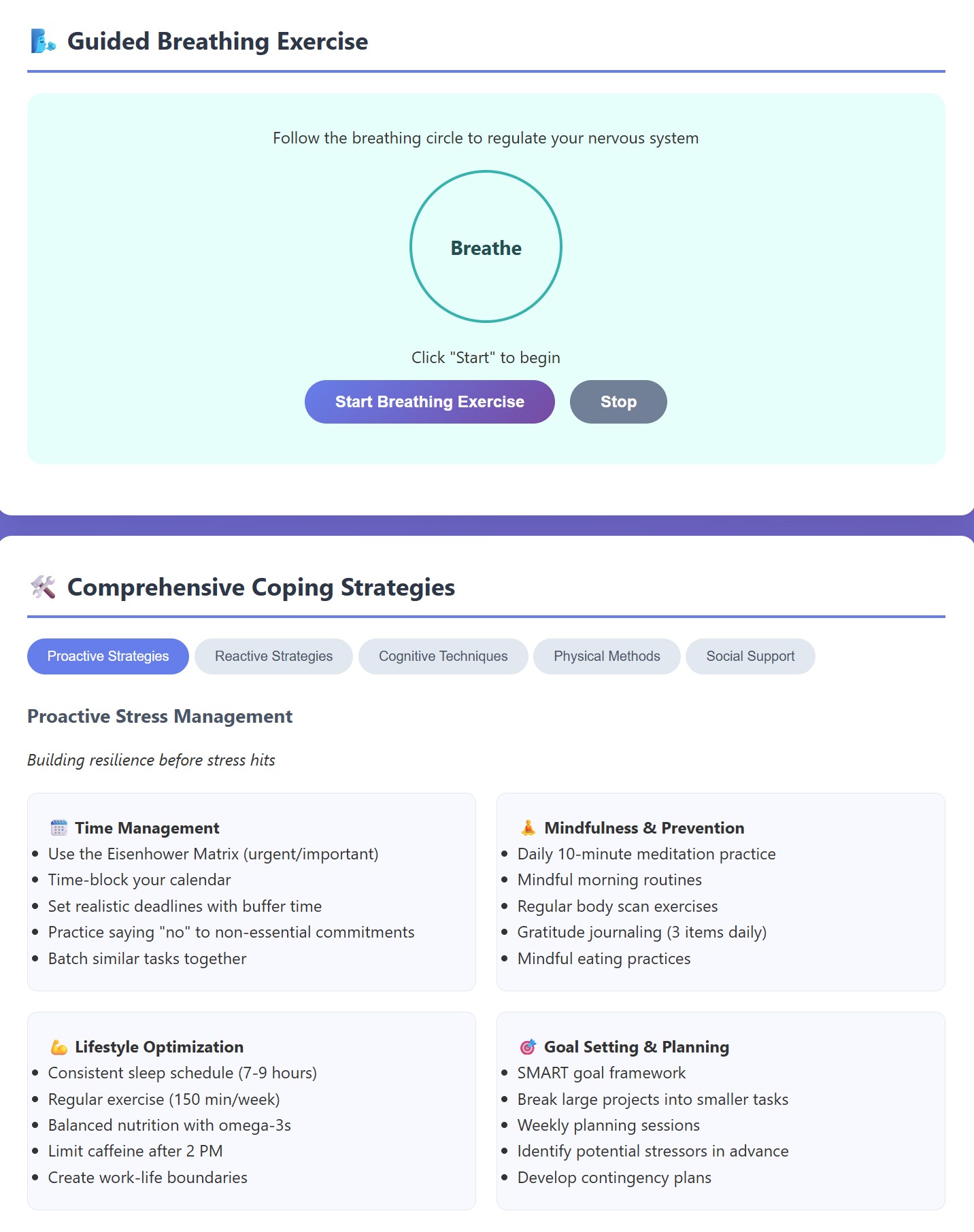 Stress Assessment & Coping Strategies Tool