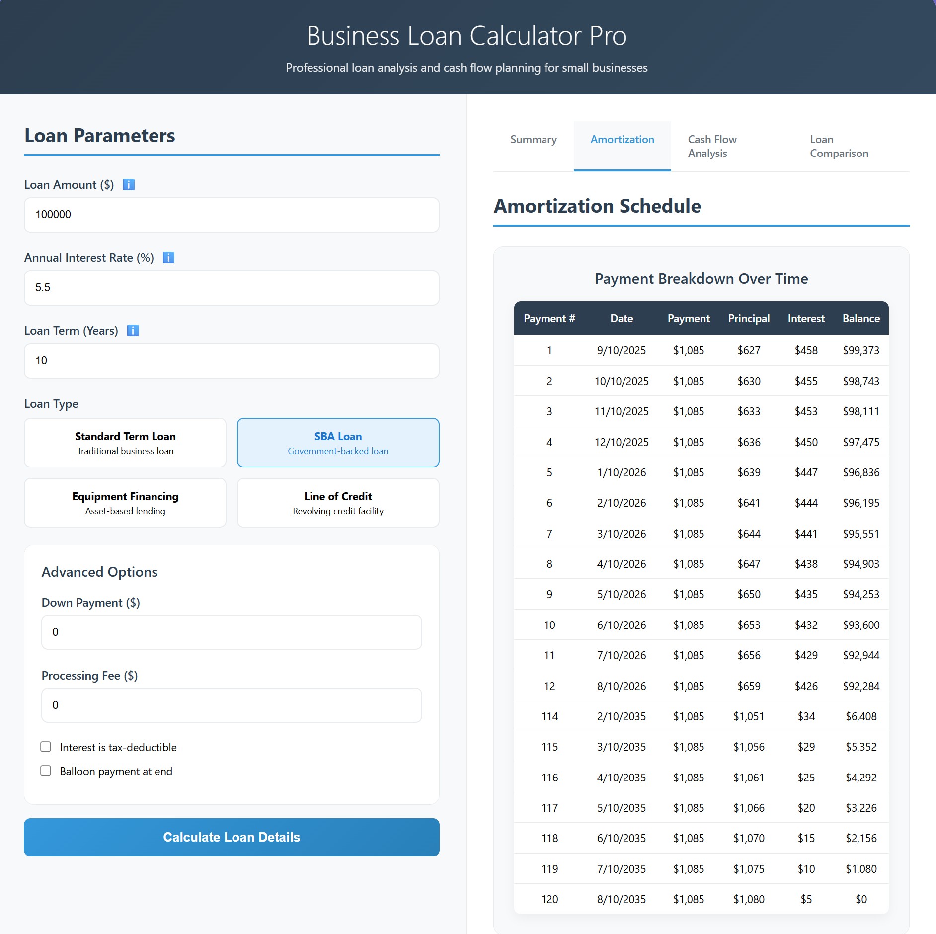 Business Loan Calculator Pro