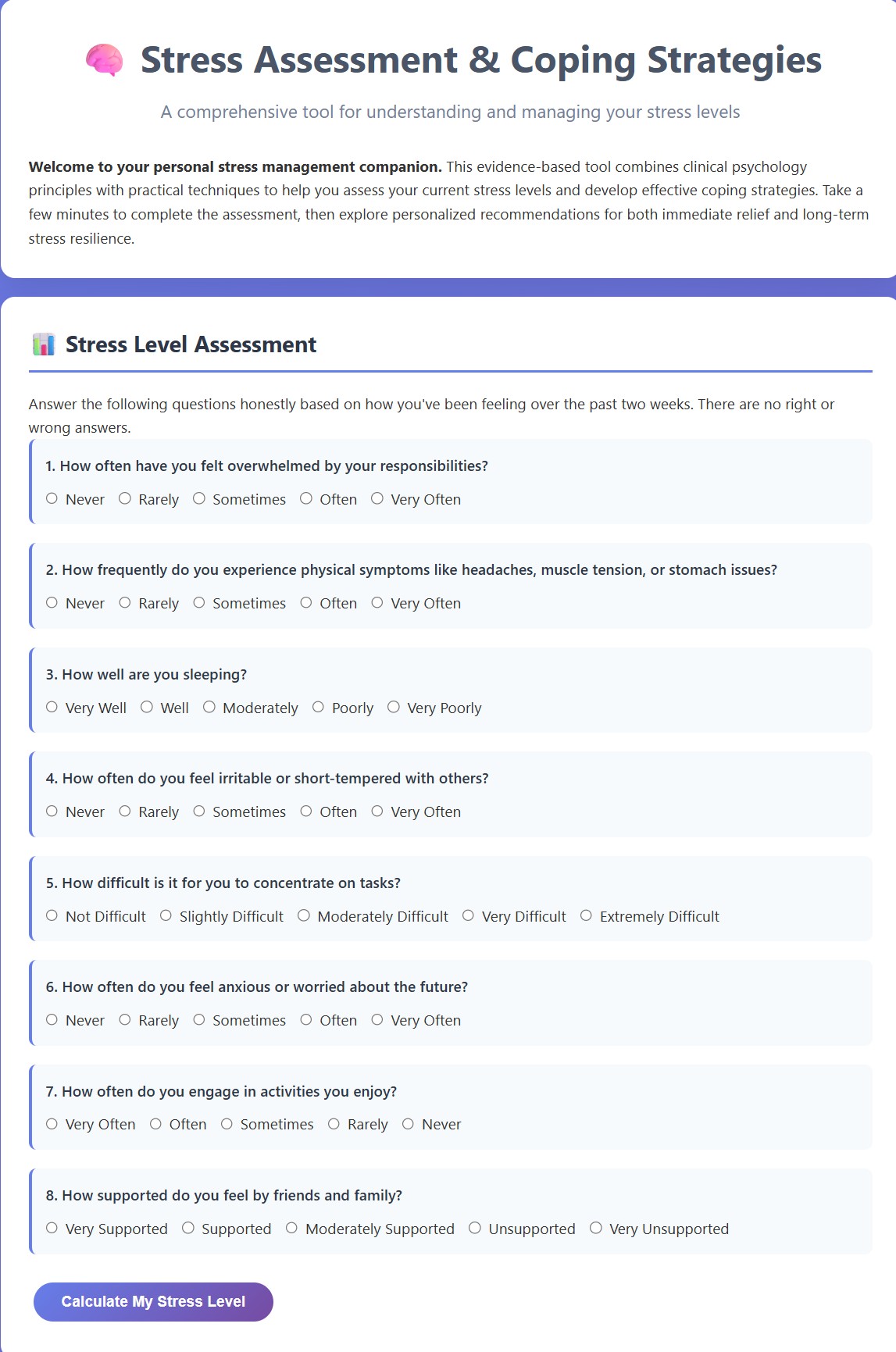 Stress Assessment & Coping Strategies Tool