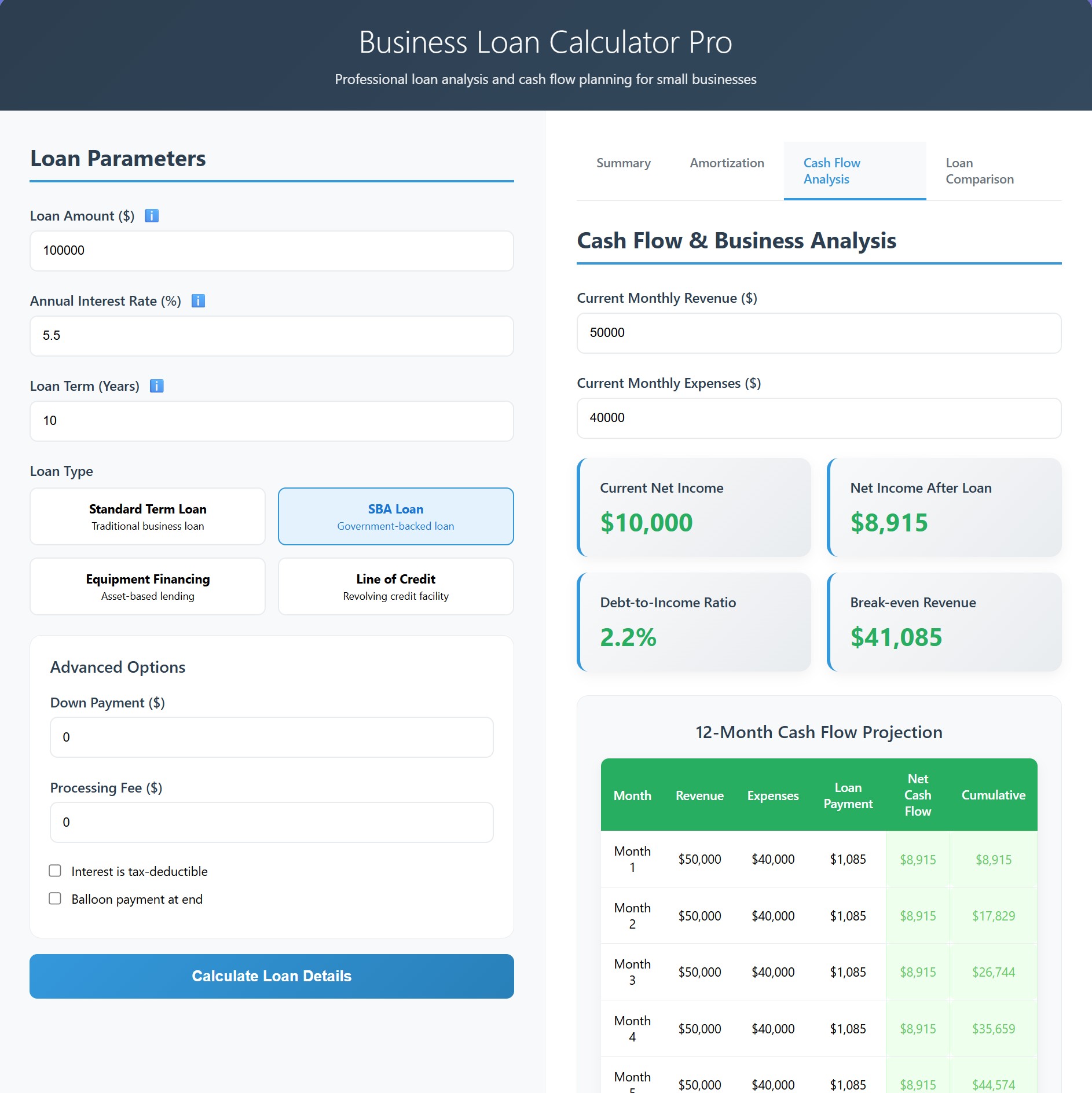 Business Loan Calculator Pro