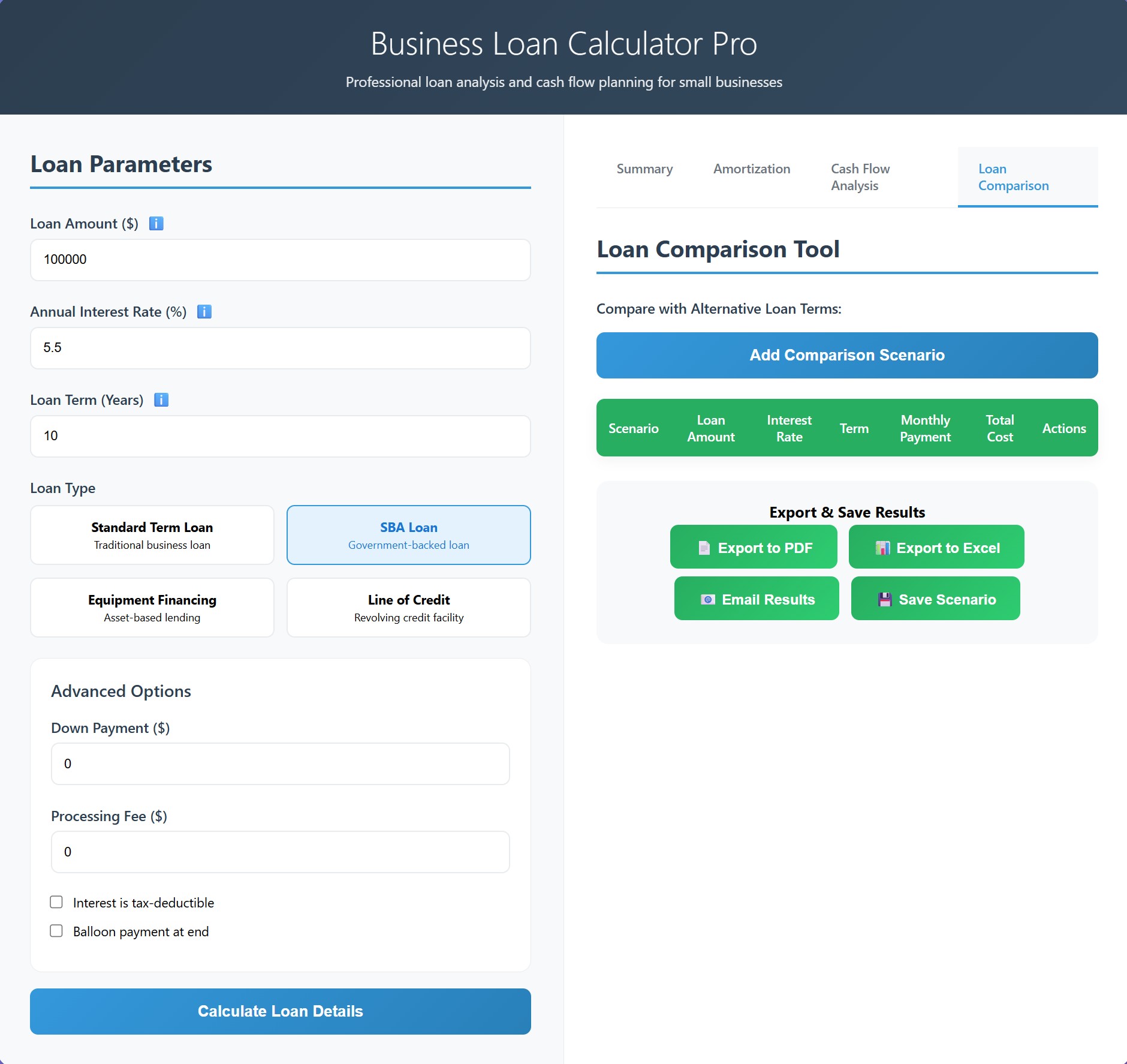 Business Loan Calculator Pro