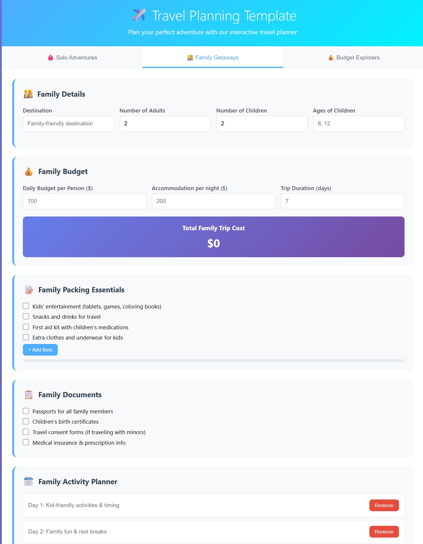 Travel Planning Template