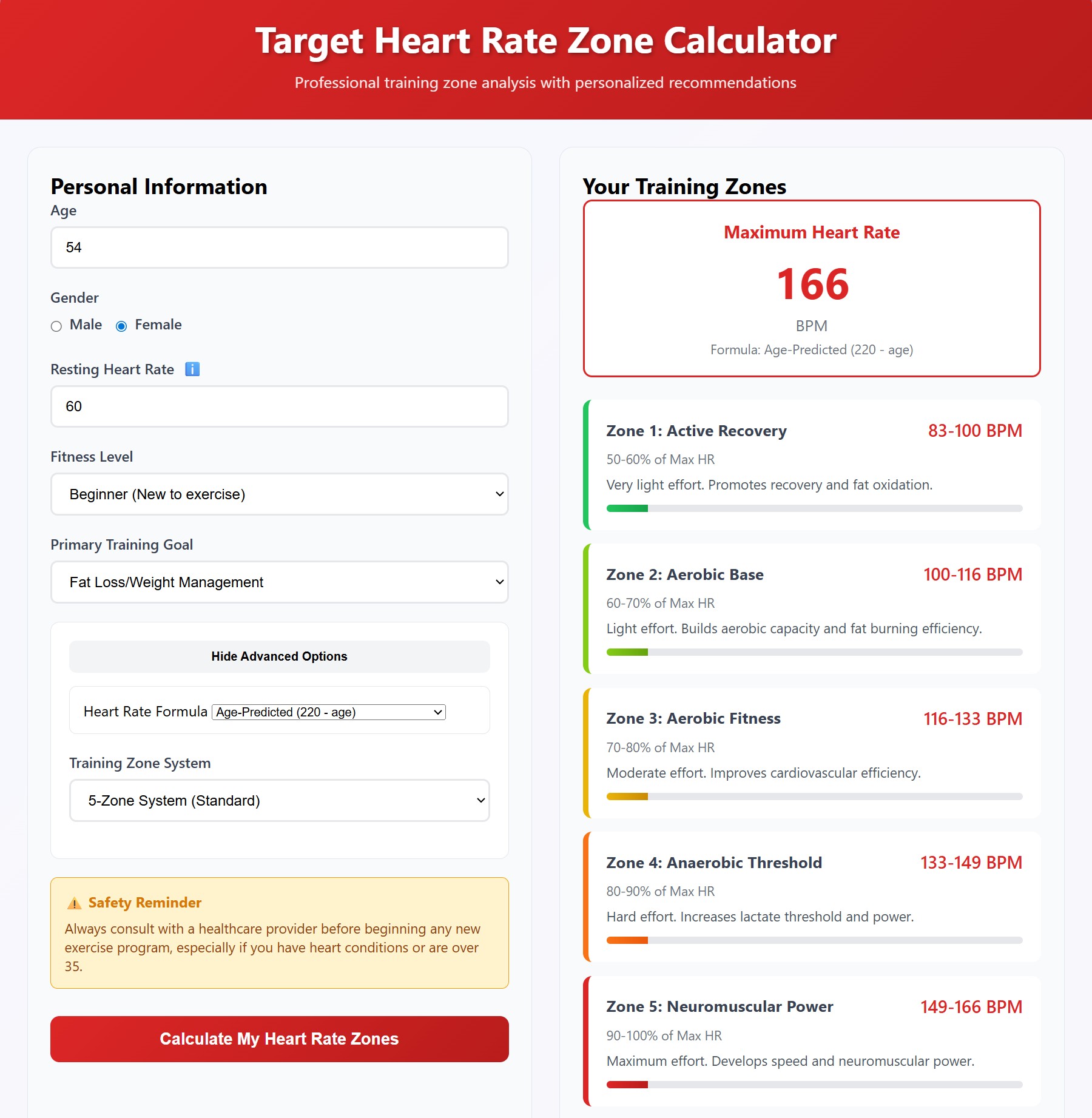 Target Heart Rate Zone Calculator