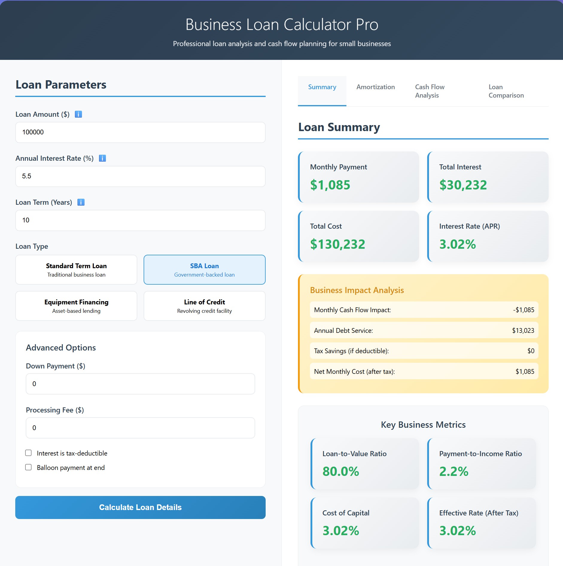 Business Loan Calculator Pro