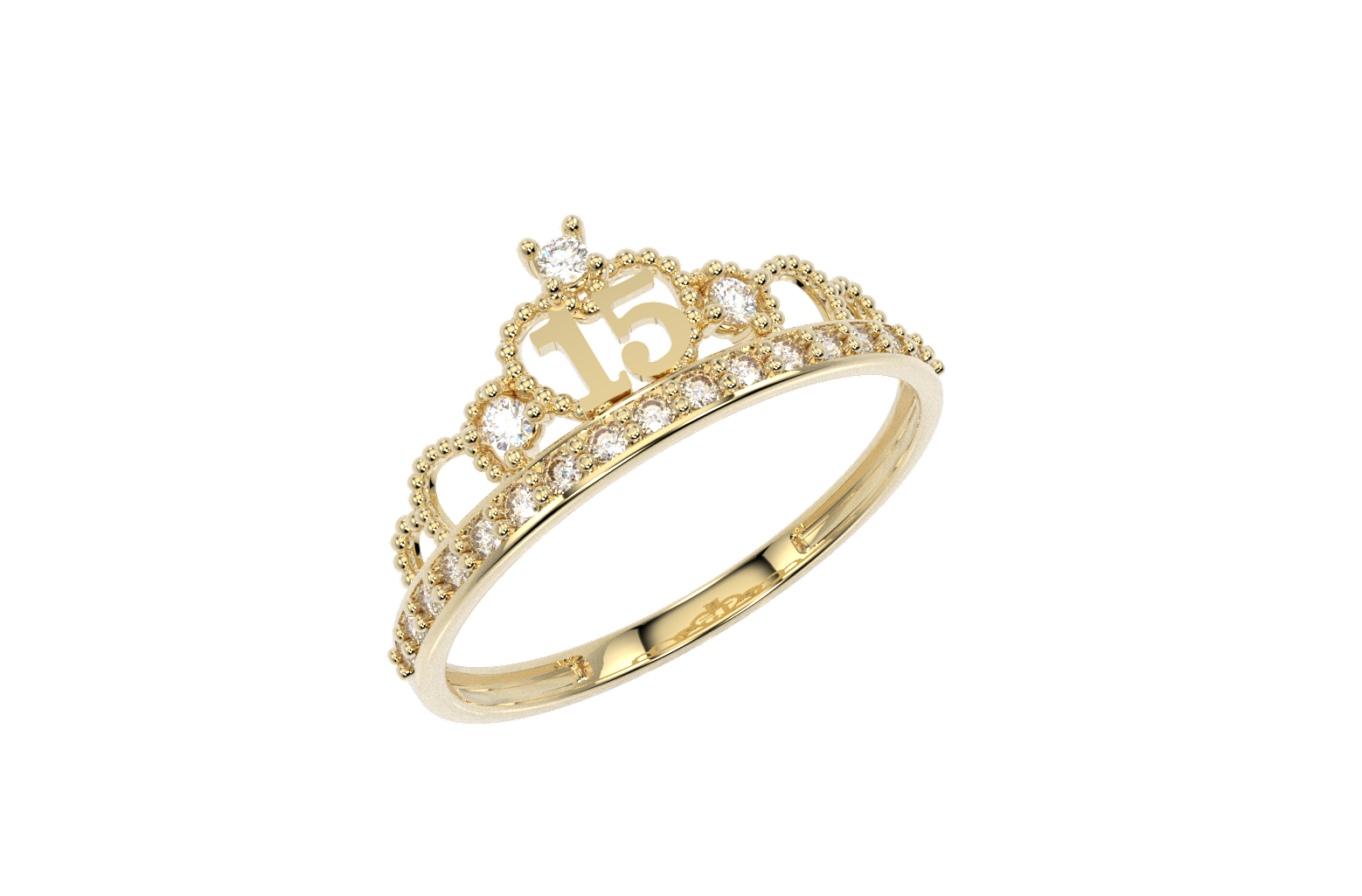 Anillo 15 Años Oro 10k O 14K Corona Corazon
