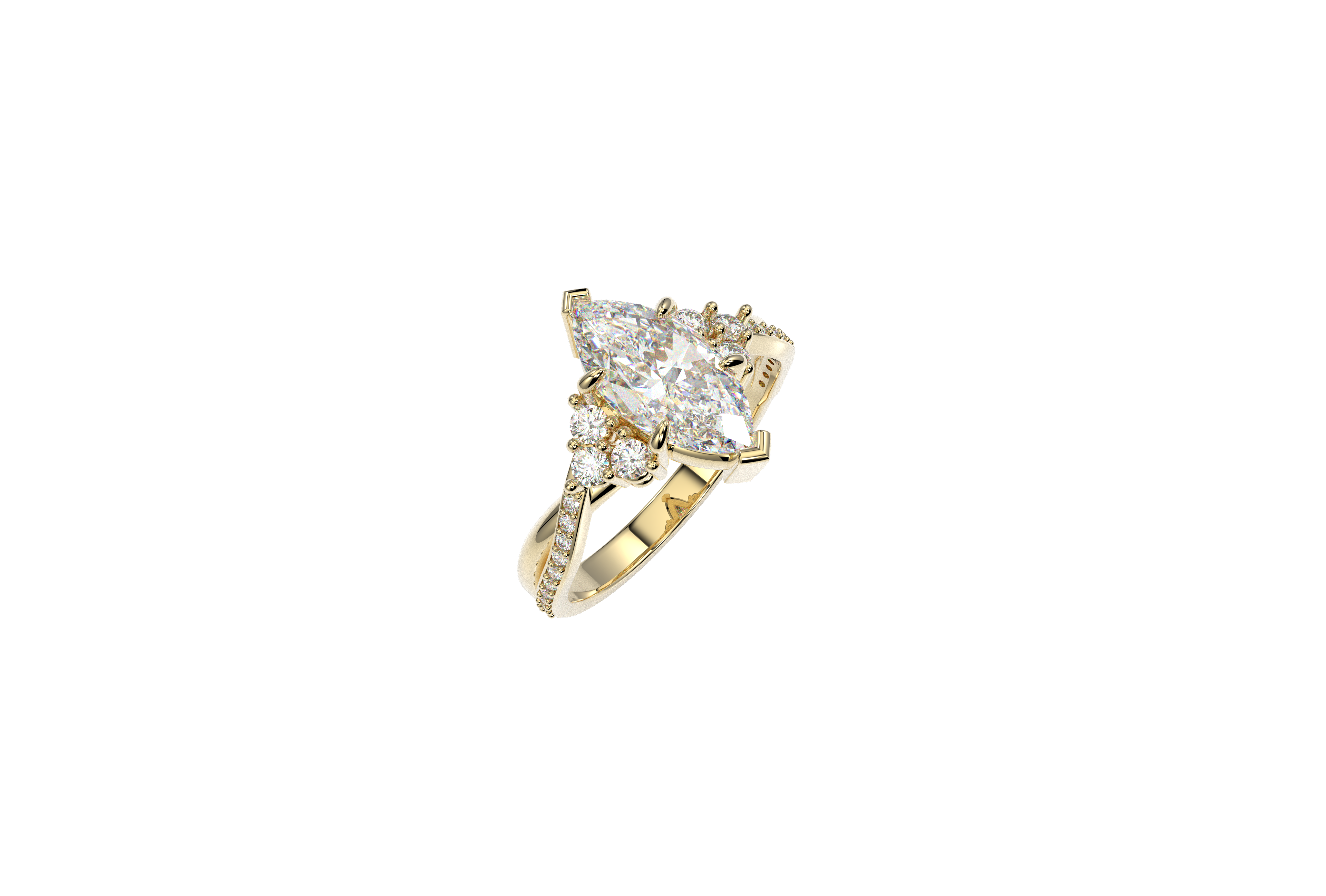 Anillo de compromiso marquise 2.28ct Moissanita oro 10K y 14k