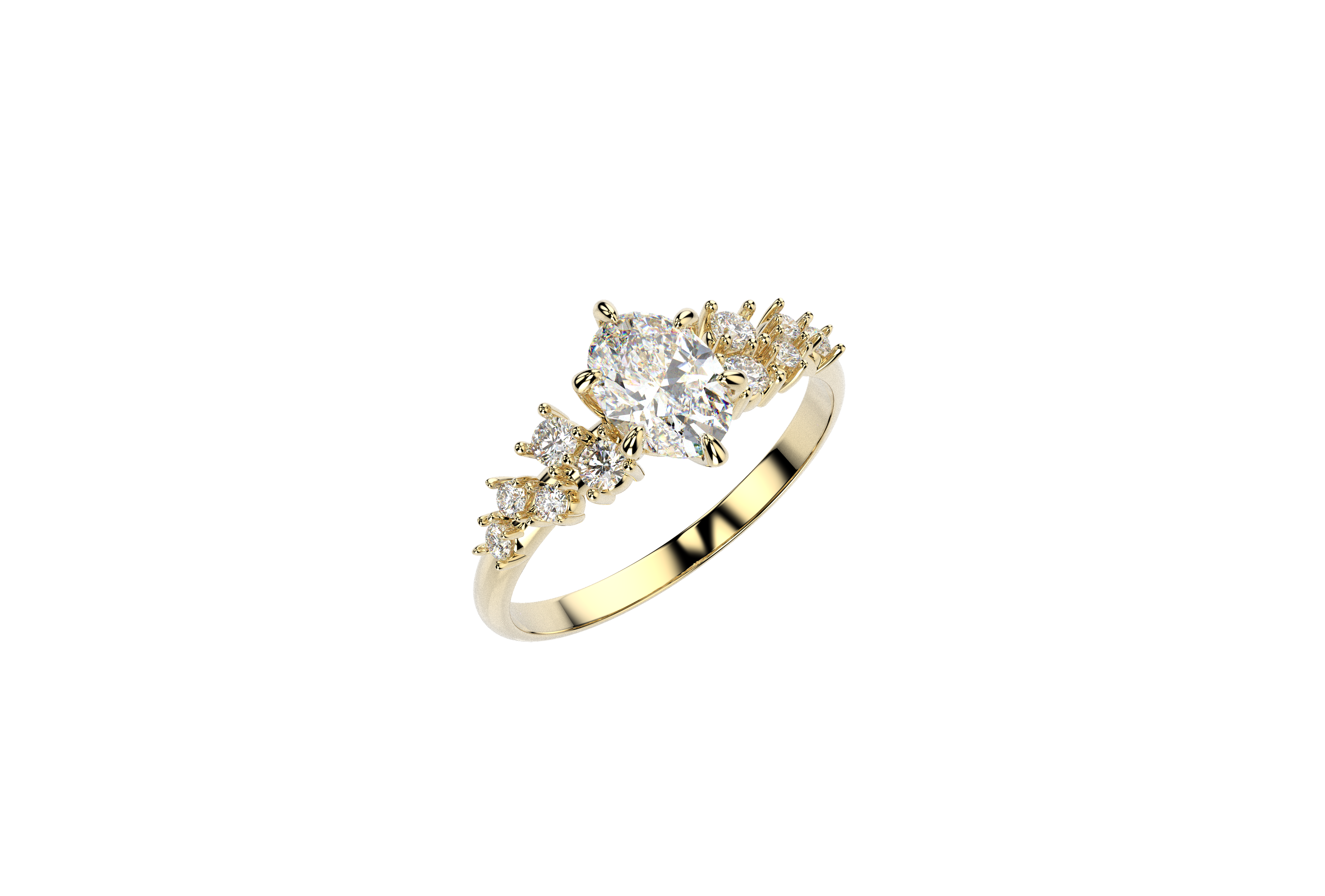 Anillo Compromiso Moissanita 1.2ct Oval Constelacion Oro 10k y 14k