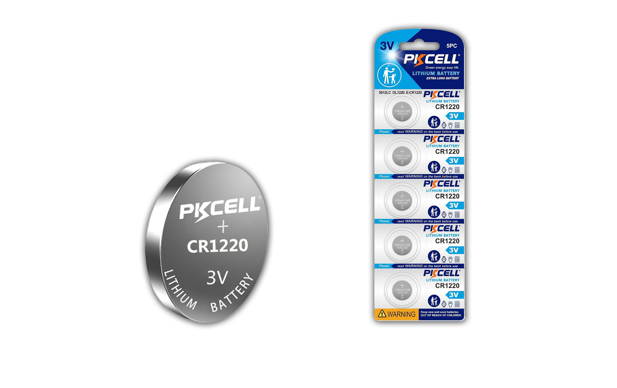 PKCELL CR1220 3V Lithium Batteries