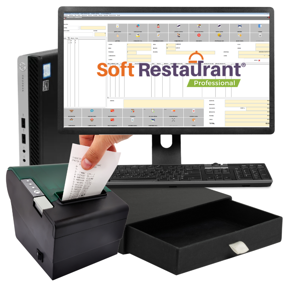 Kit Punto de Venta Caja P/Soft Restaurant *Computadora/R *Impresora 80mm, *Cajón de Dinero 260324